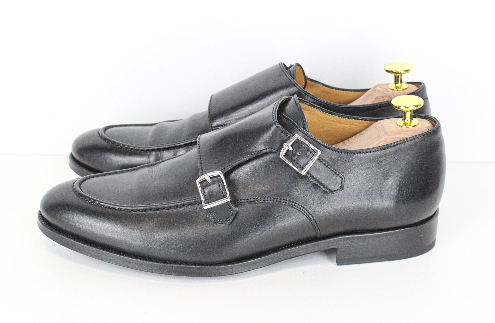 SUITSUPPLY Men's Dress Footwear EU42/UK8 Black Calf Leather Double Strap