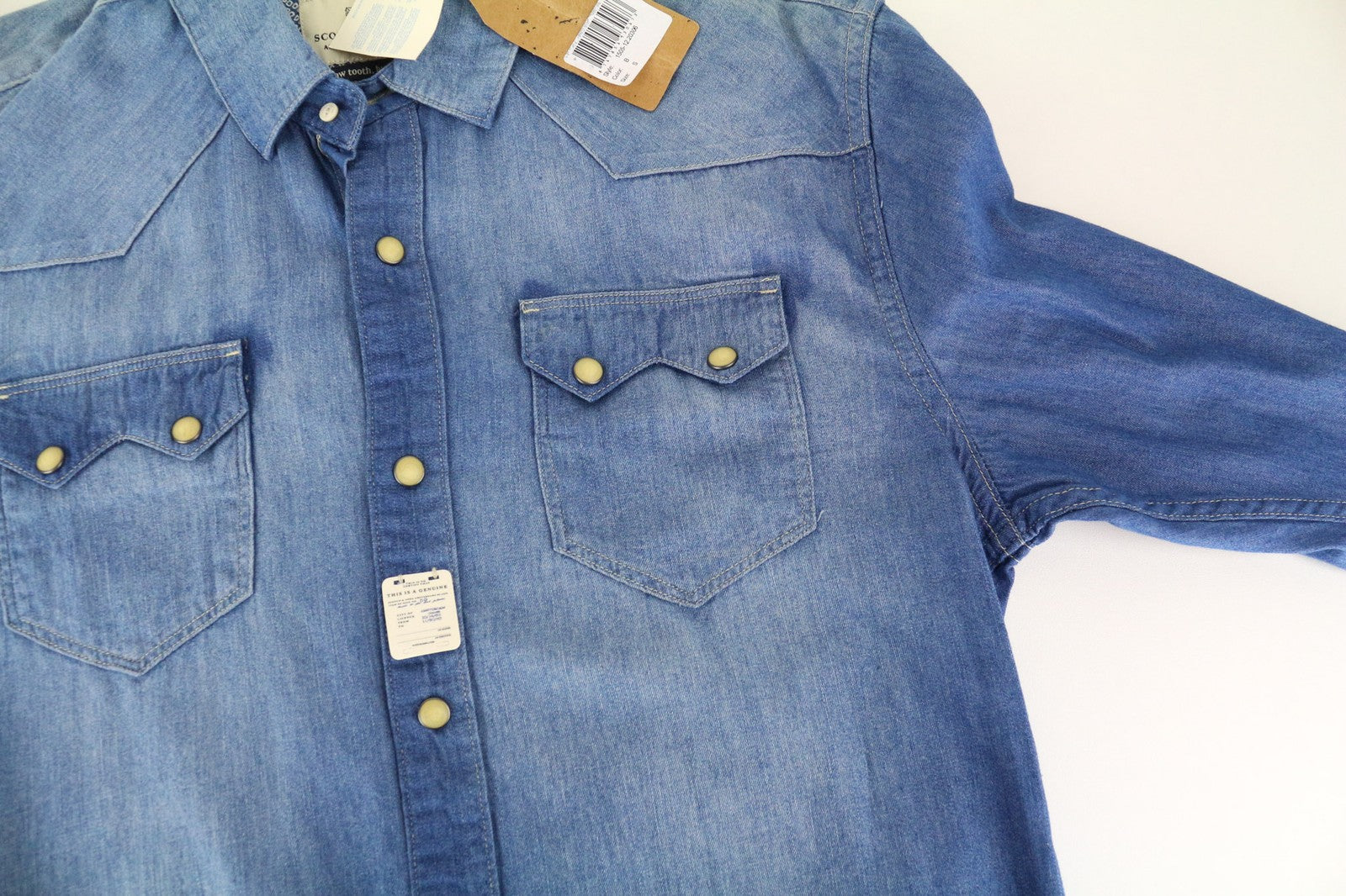 SCOTCH & SODA Men's Shirt S Mid Blue Cotton Classic Western Denim Style