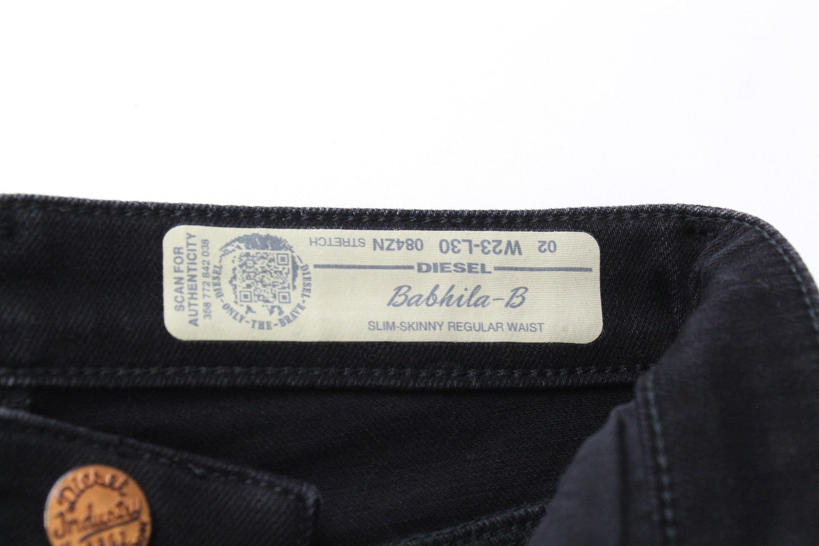 DIESEL Babhila-B 084ZN Women's Denim Pants W23/L30 Black Slim Elastic Distressed