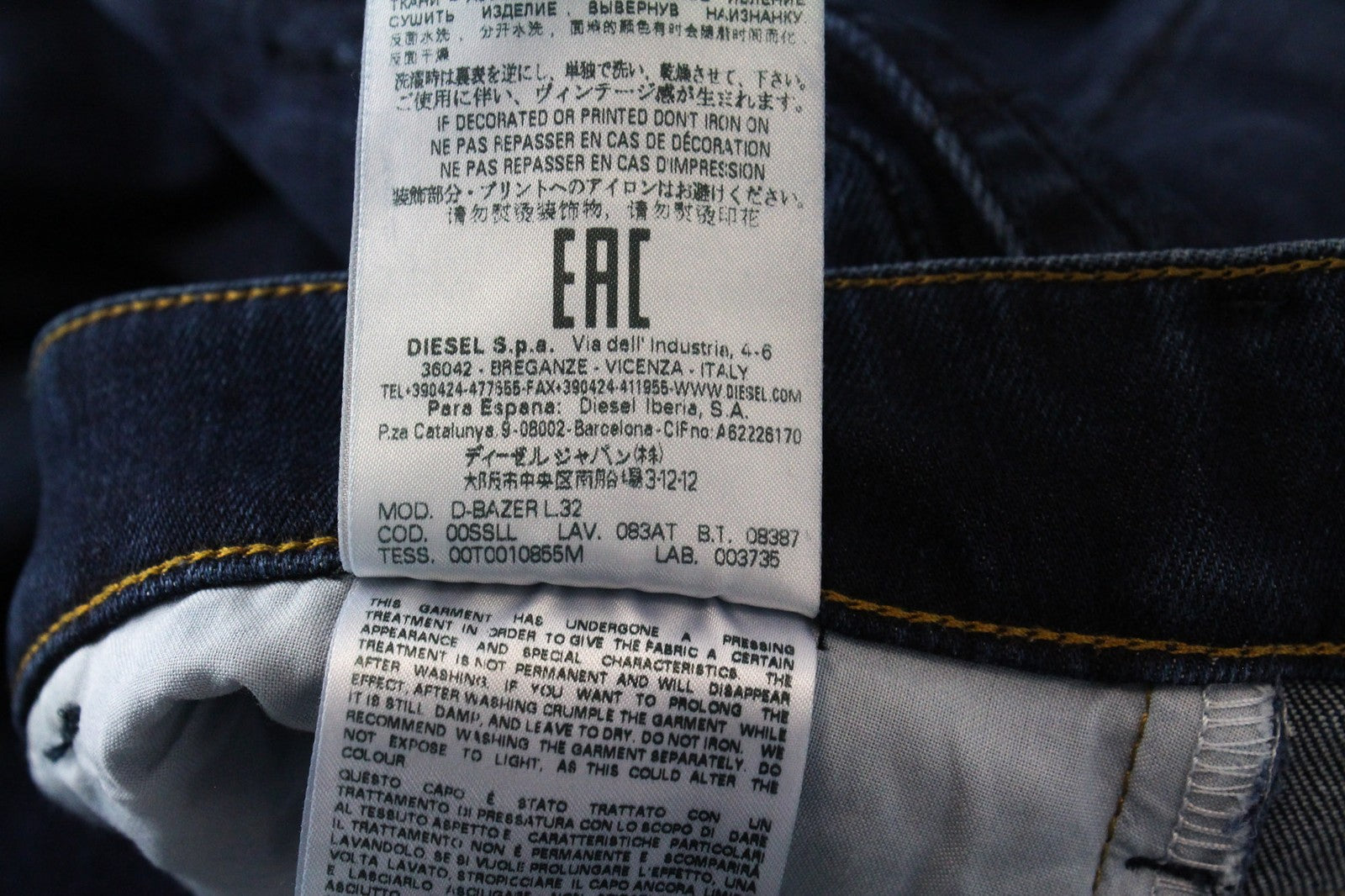 DIESEL D-Bazer 083AT Men's Denim Pants W26/L32 Dark Blue Slim Taper Button Fly