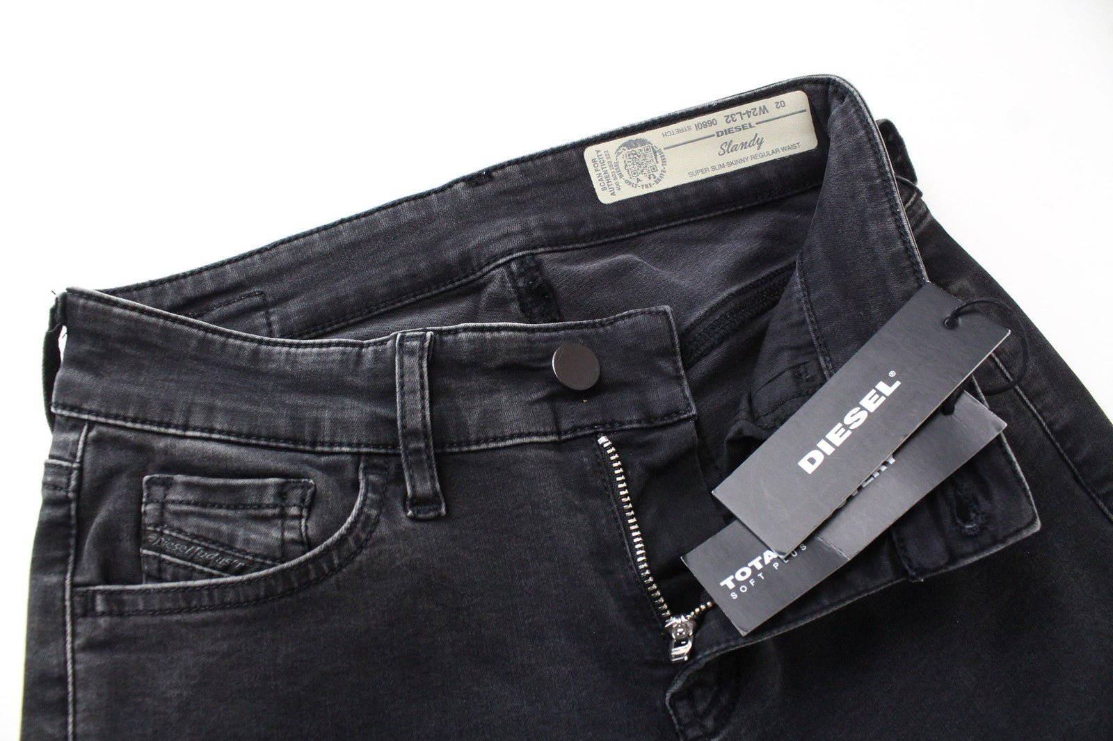 DIESEL Slandy 0680I Women's Denim Pants W24/L32 Grey Slim Elastic Zip Fly