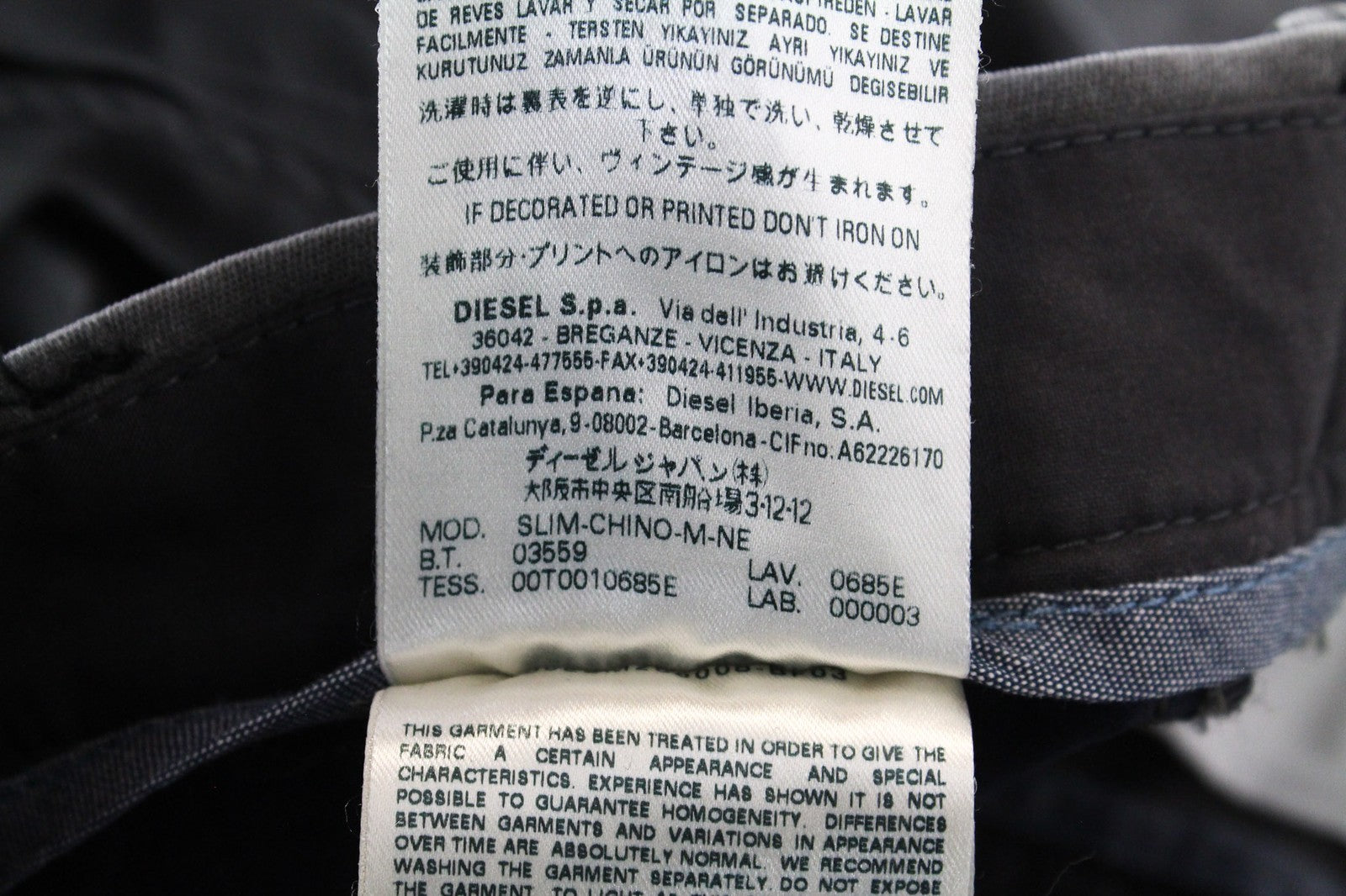 DIESEL Slim-Chino-M-NE 0685E Men's Pants W28 Grey Jogg Slim Sweat Tapered