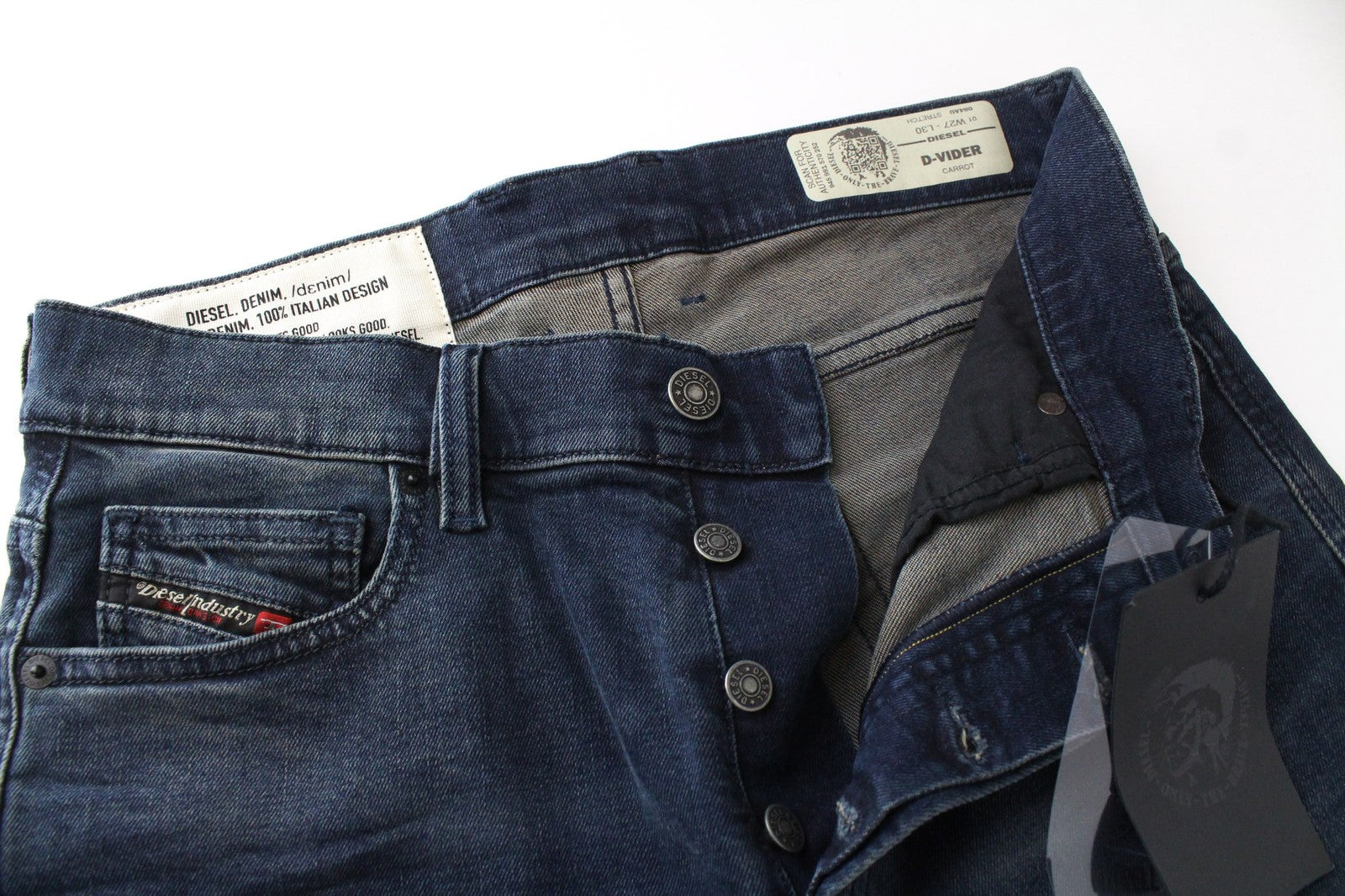 DIESEL D-Vider 084AU Men's Denim Pants W27/L30 Dark Blue Elastic Carrot Button