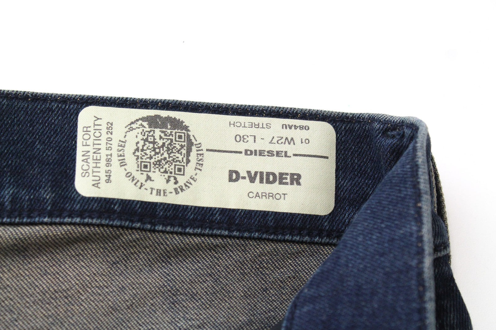 DIESEL D-Vider 084AU Men's Denim Pants W27/L30 Dark Blue Elastic Carrot Button