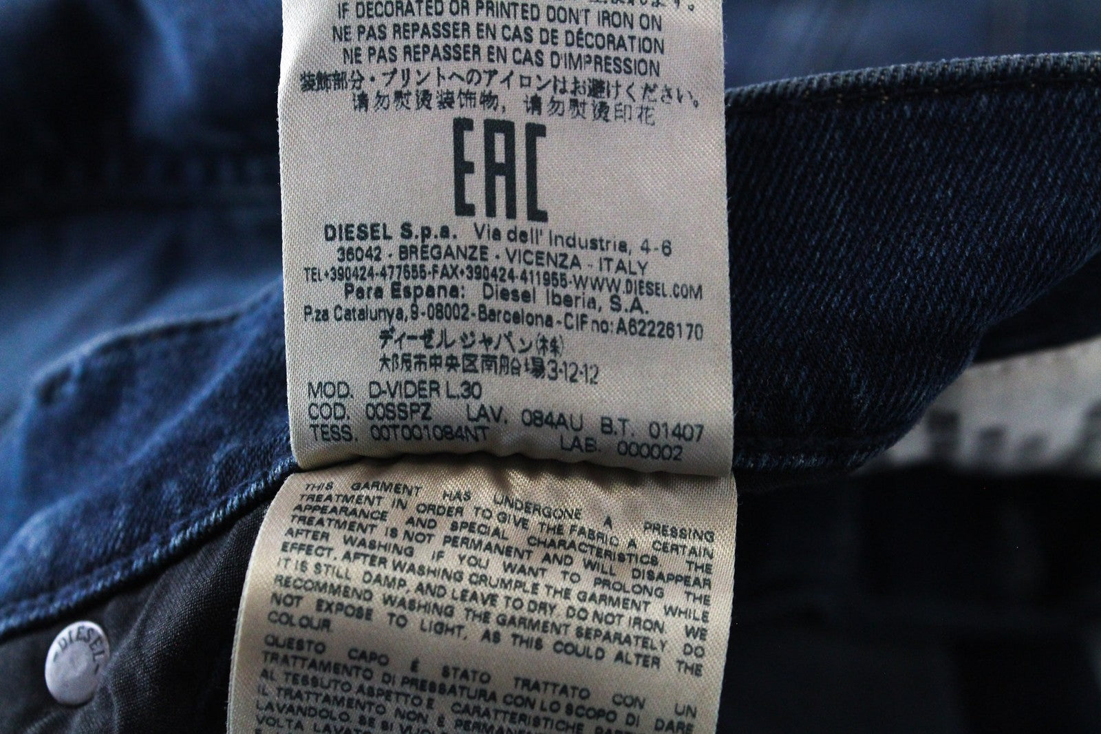 DIESEL D-Vider 084AU Men's Denim Pants W27/L30 Dark Blue Elastic Carrot Button