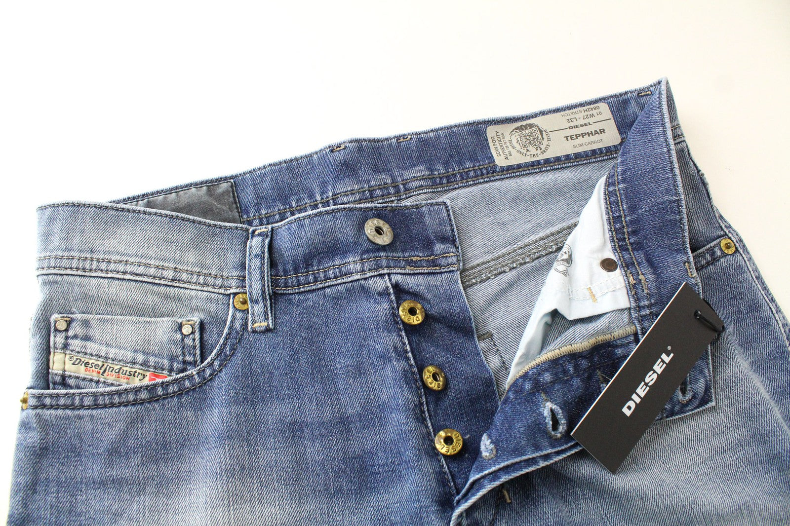 DIESEL Tepphar 0842H Men's Denim Pants W27/L32 Blue Elastic Slim Carrot Button