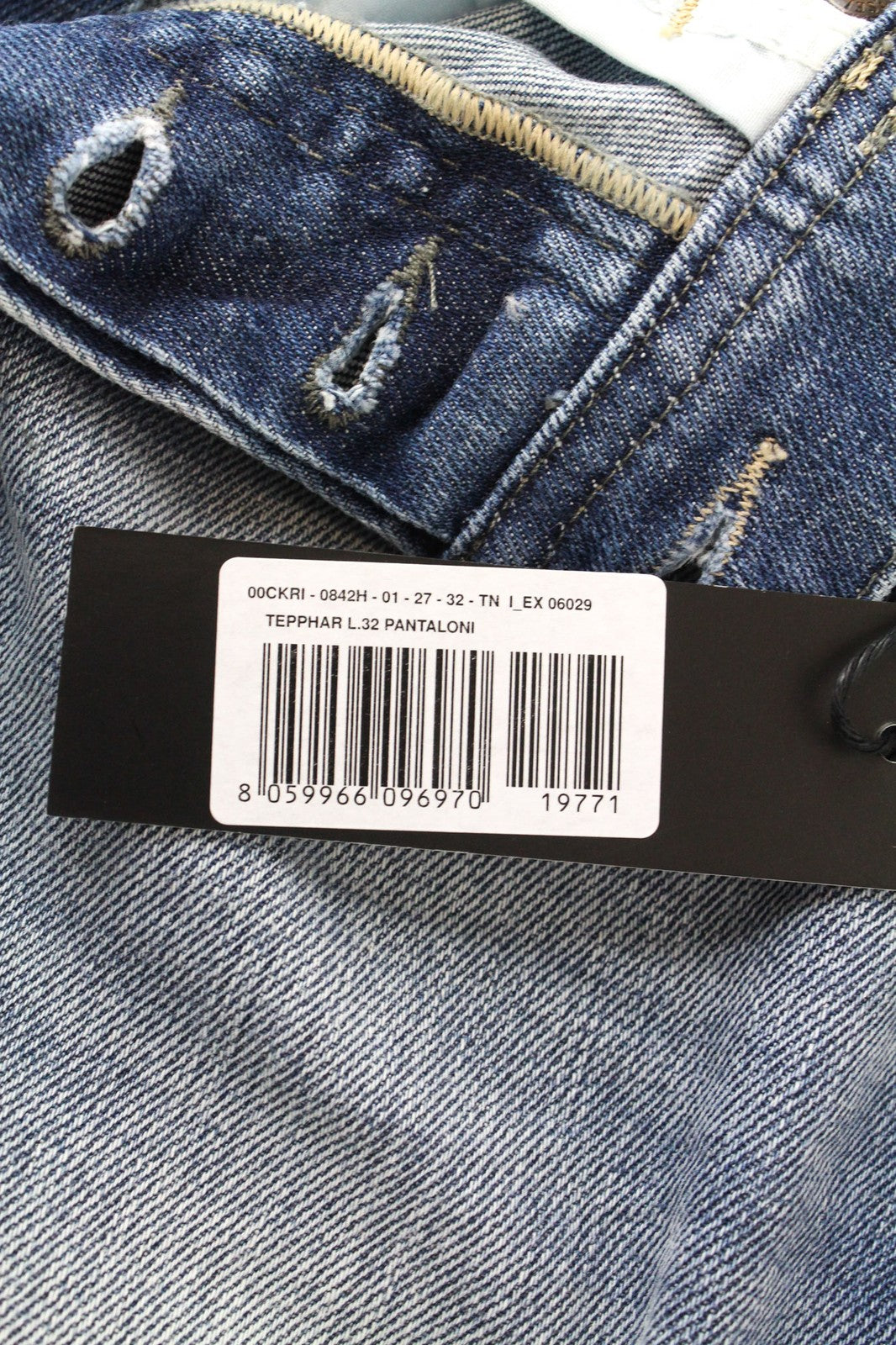 DIESEL Tepphar 0842H Men's Denim Pants W27/L32 Blue Elastic Slim Carrot Button