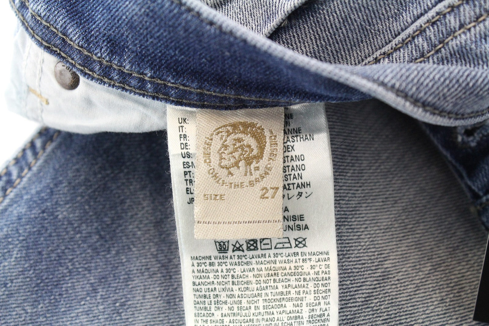 DIESEL Tepphar 0842H Men's Denim Pants W27/L32 Blue Elastic Slim Carrot Button