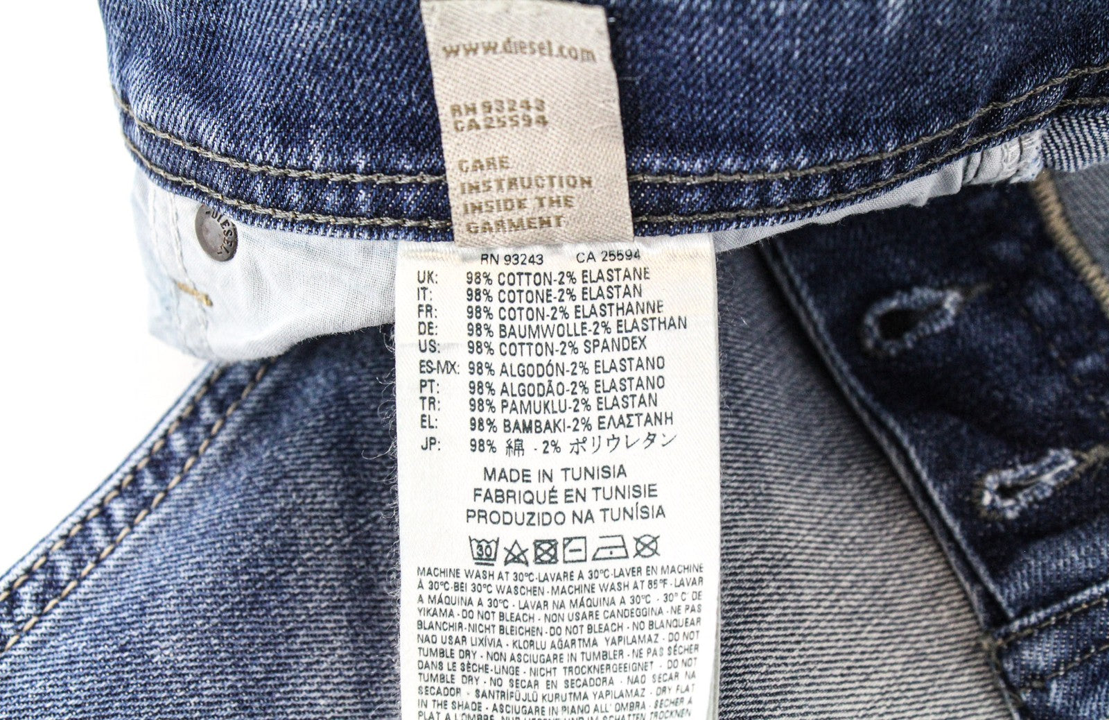 DIESEL Tepphar 0842H Men's Denim Pants W27/L32 Blue Elastic Slim Carrot Button