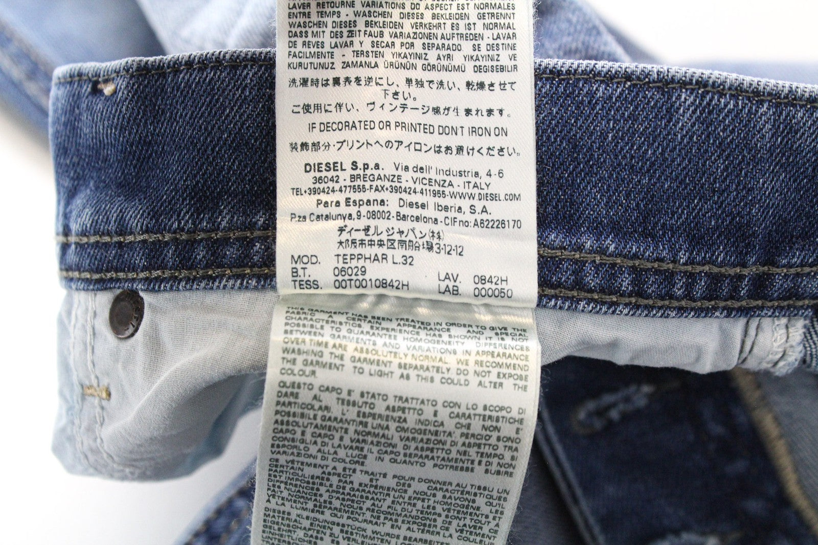 DIESEL Tepphar 0842H Men's Denim Pants W27/L32 Blue Elastic Slim Carrot Button