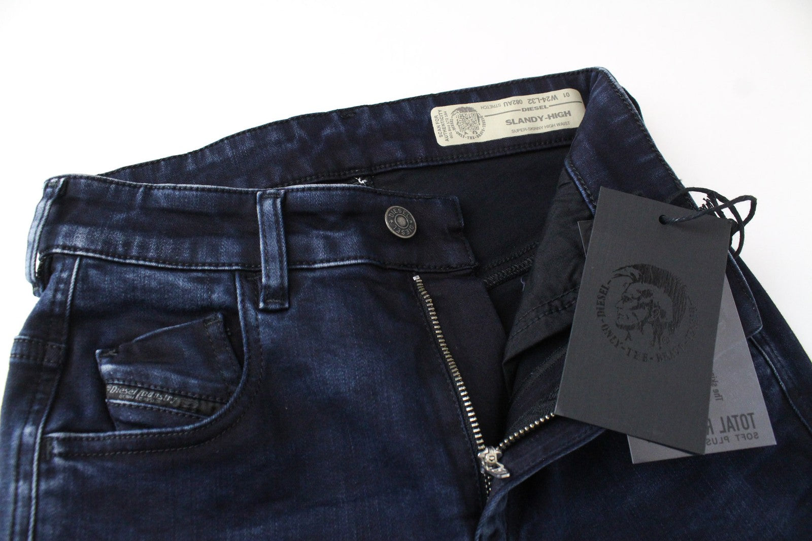 DIESEL Slandy-High 082AU Women's Denim Pants W24/L32 Dark Blue Ultra Slim