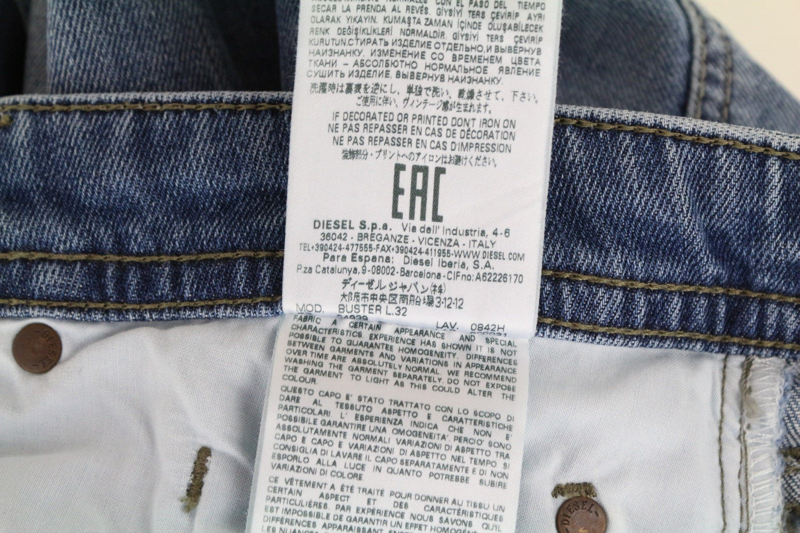 DIESEL Buster 0842H Men's Tapered Stretch Jeans Blue W28 L32 Slim Fit