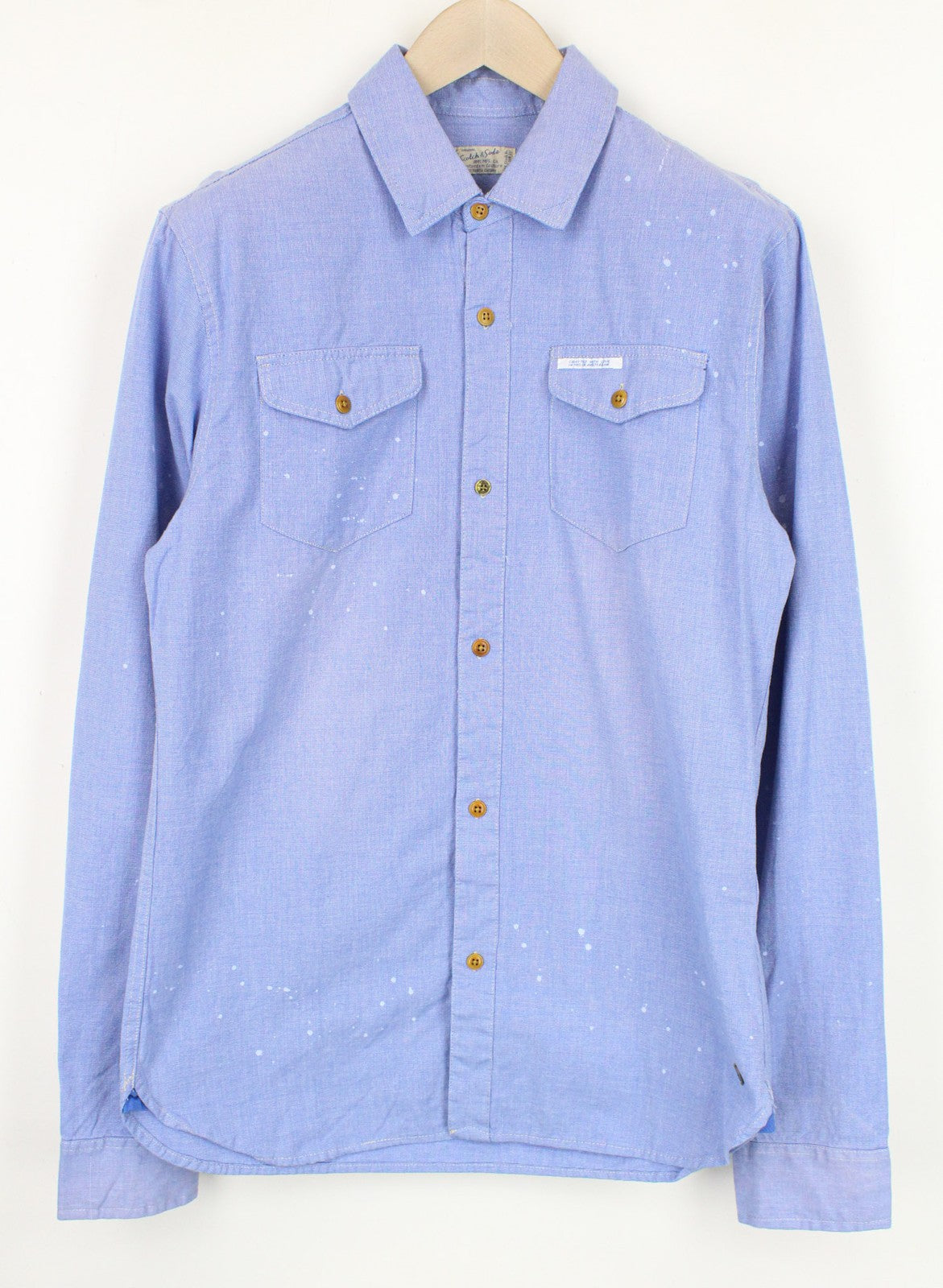 SCOTCH & SODA Ams Couture Men's Blue Shirt M Washed Cotton Spot Pattern