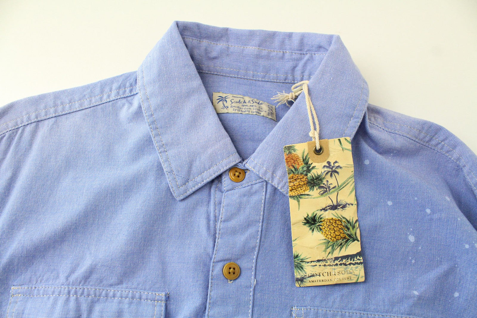 SCOTCH & SODA Ams Couture Men's Blue Shirt M Washed Cotton Spot Pattern