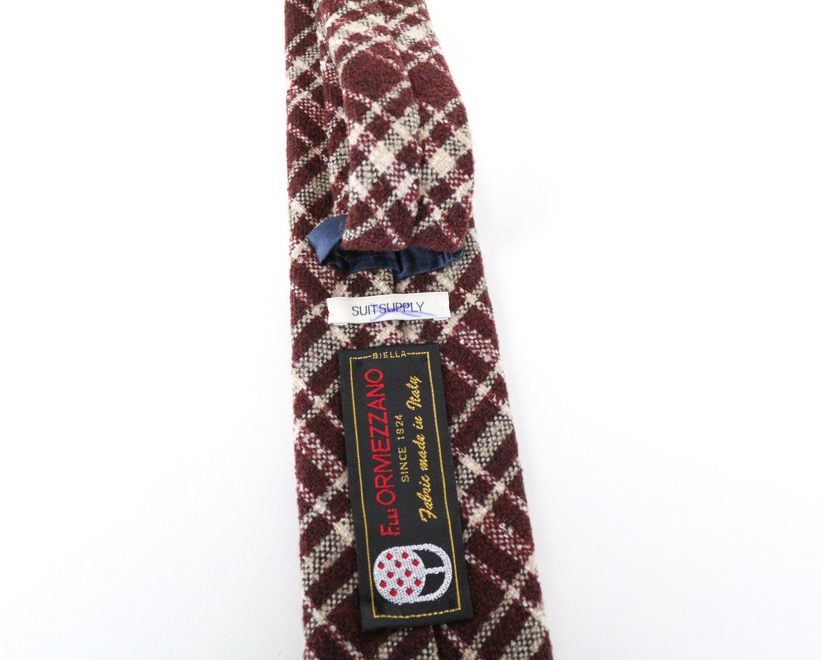 SUITSUPPLY Men's Purple Checked Wool Blend Tie ~150 x 8 cm Pointed-End