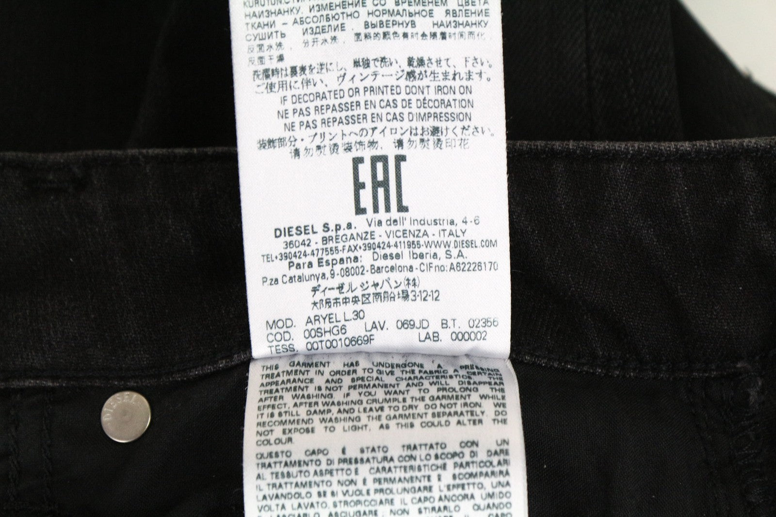 DIESEL Aryel 069JD Women's Black Straight Jeans W24 L30 Buttoned Stretch