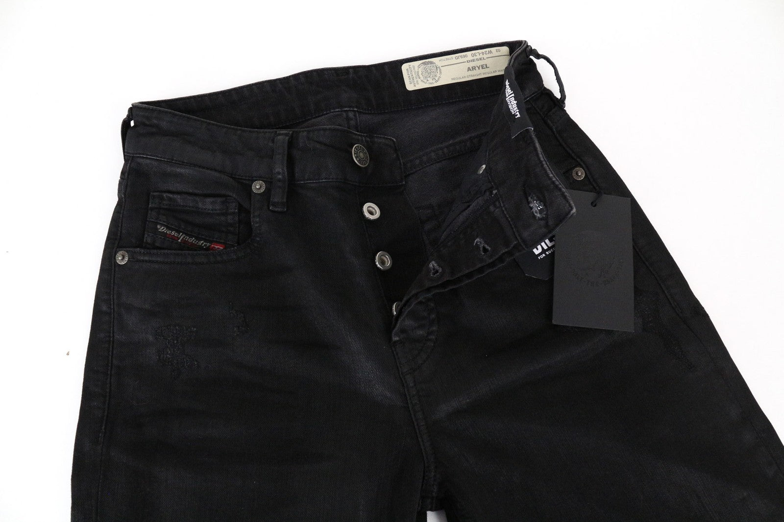 DIESEL Aryel 069JD Women's Black Straight Jeans W24 L30 Buttoned Stretch