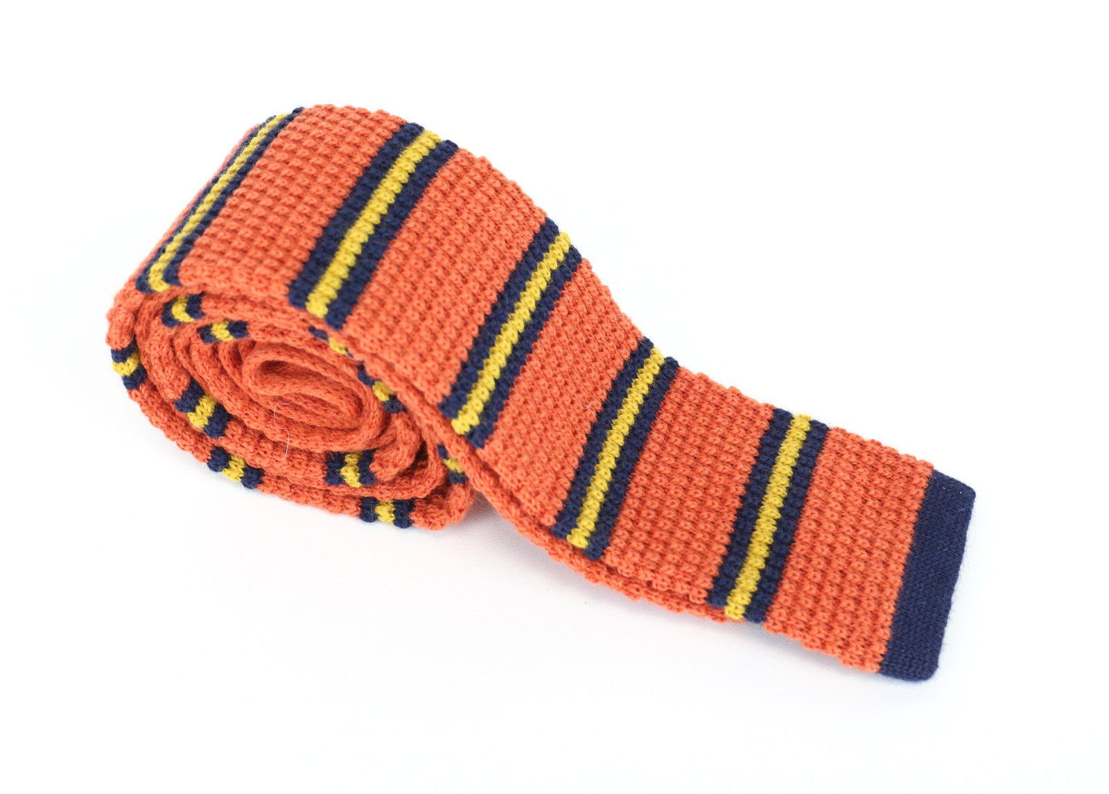 SUITSUPPLY Men's Orange Wool Tie ~70 x 6 cm Striped Squared-End Knit