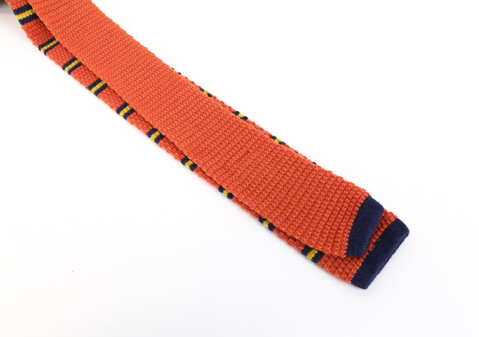 SUITSUPPLY Men's Orange Wool Tie ~70 x 6 cm Striped Squared-End Knit