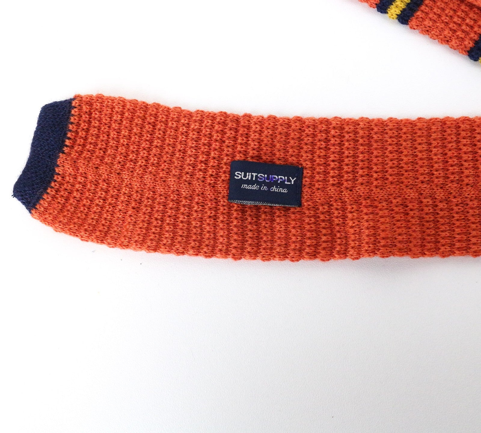 SUITSUPPLY Men's Orange Wool Tie ~70 x 6 cm Striped Squared-End Knit
