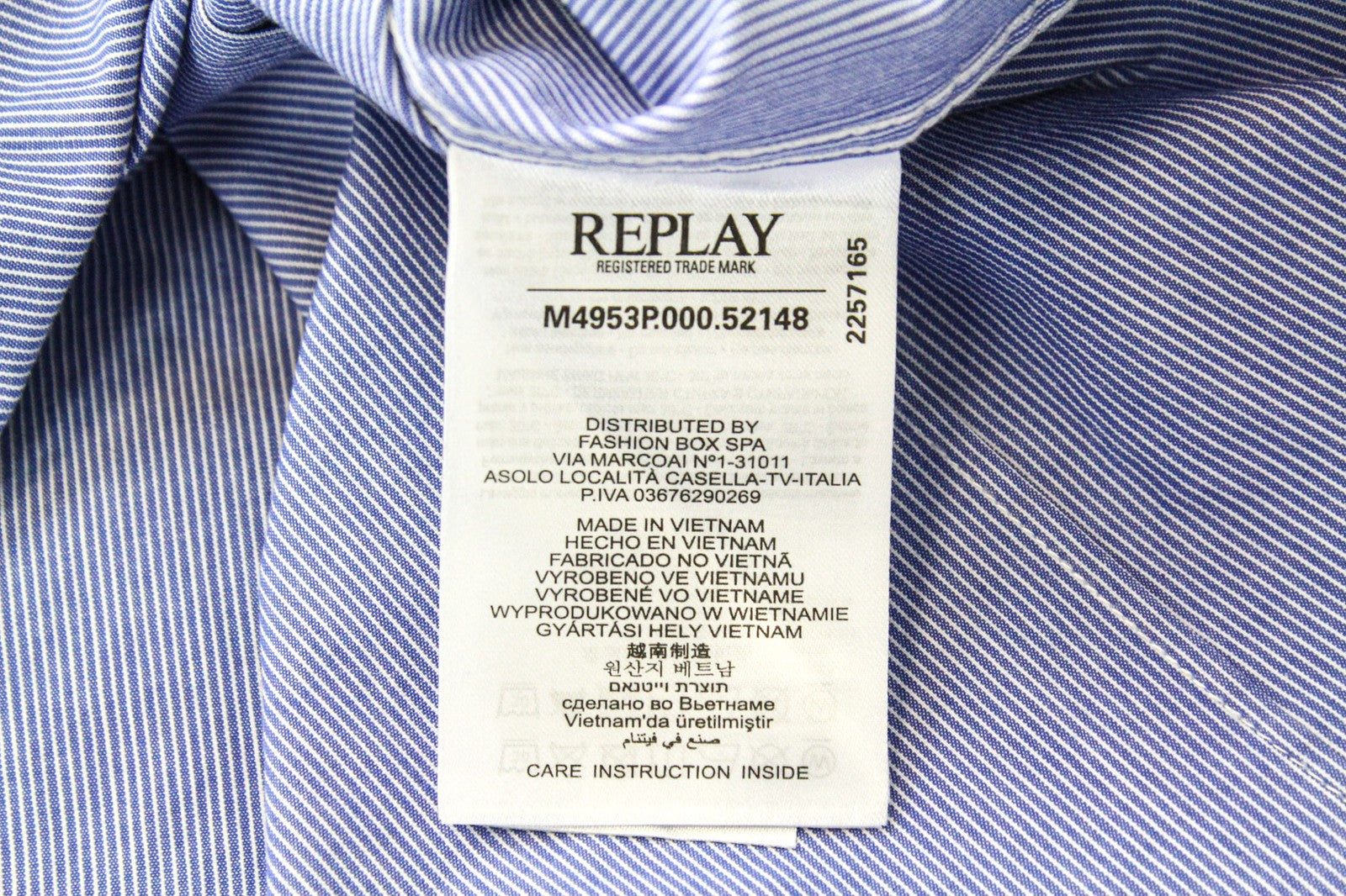 REPLAY Men's Striped Blue Twill Shirt S Pure Cotton Button-Up Long Sleeve