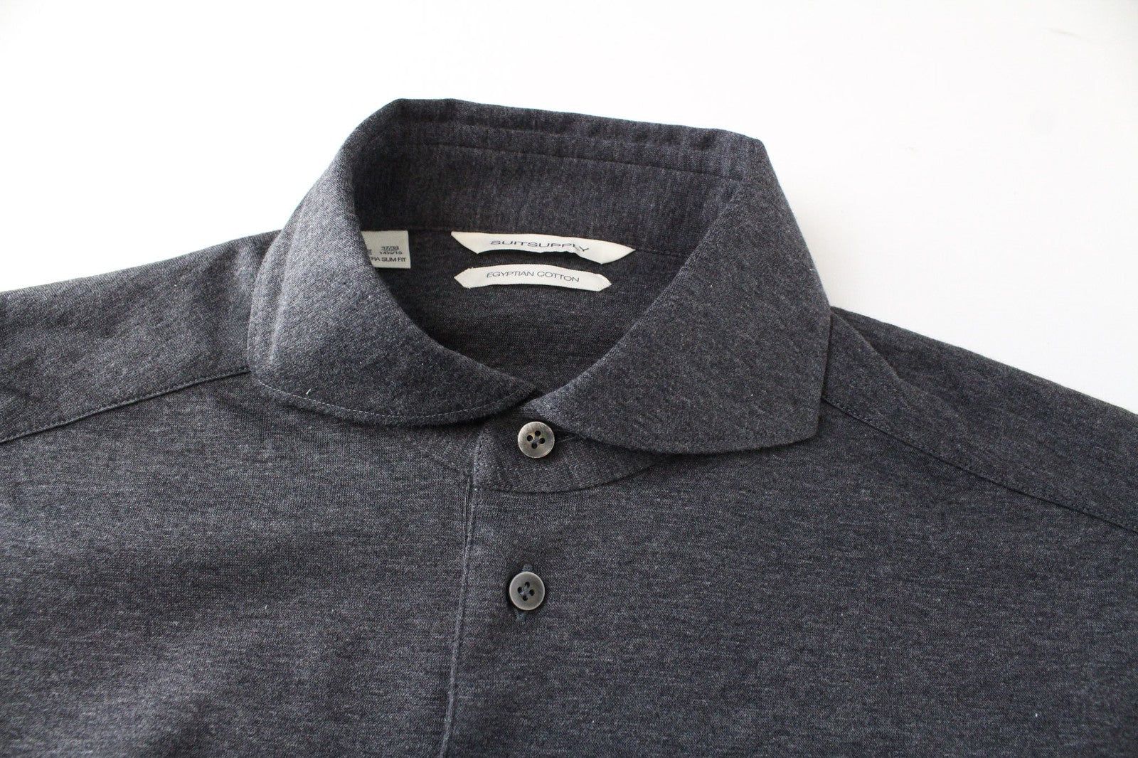 SUITSUPPLY Men's T-Shirt 37/38 Grey Polo Slim Pure Cotton  Long Sleeved