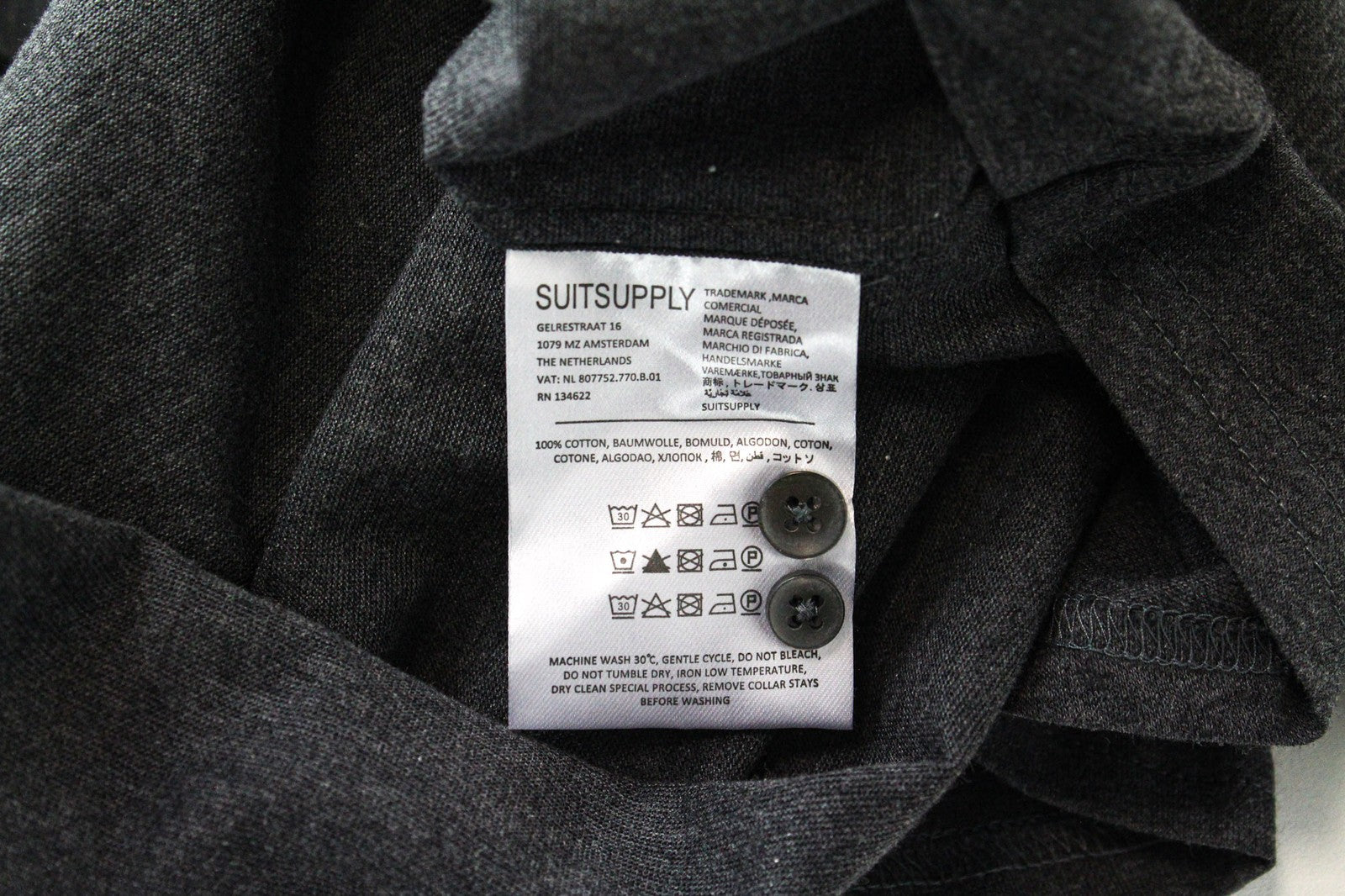 SUITSUPPLY Men's T-Shirt 37/38 Grey Polo Slim Pure Cotton  Long Sleeved