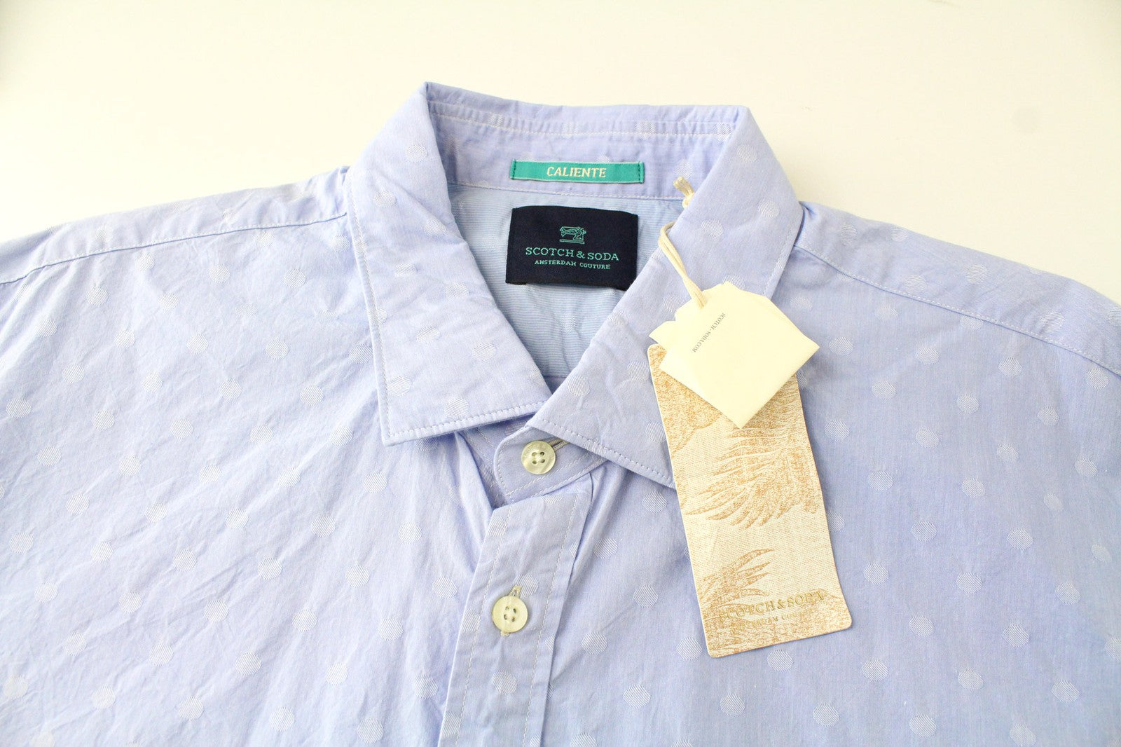 SCOTCH & SODA Ams Couture Men's Blue Shirt 2XL Cotton Dot Print Slim