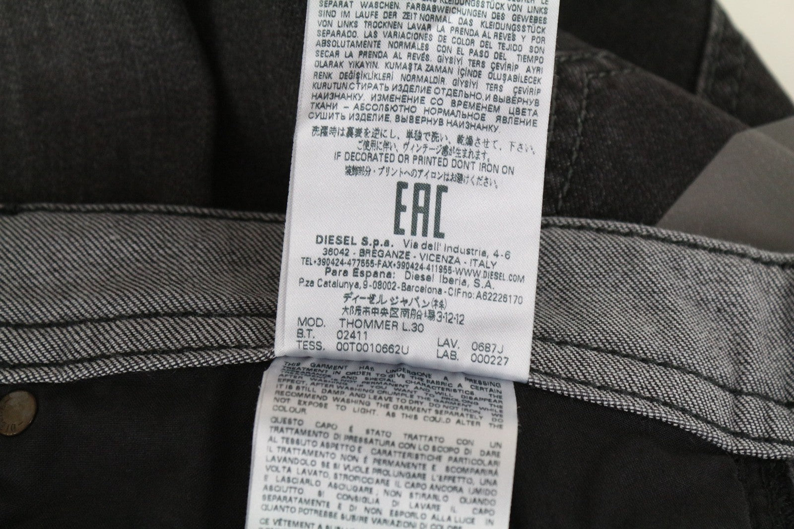 DIESEL Thommer 0687J Men's Slim Zip Grey Stretch Jeans W32 L30 Skinny Fit