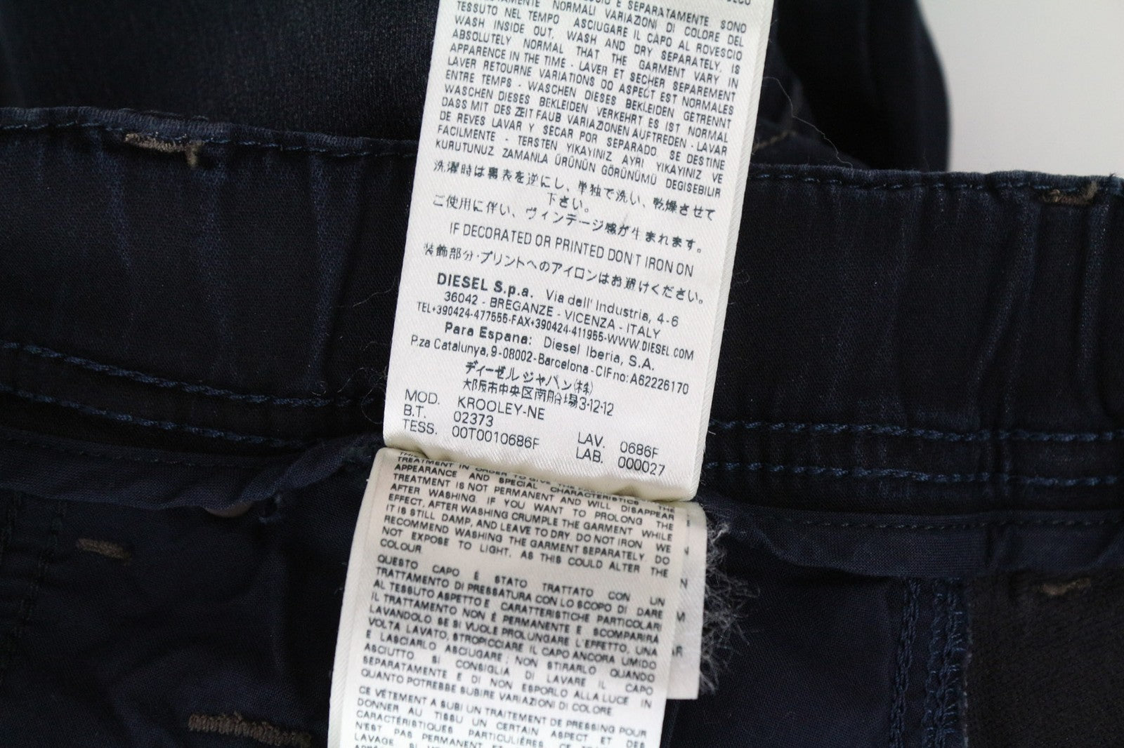 DIESEL Krooley-NE 0686F Men's Sweat Denim Jog Jeans W26 Blue Slim Carrot