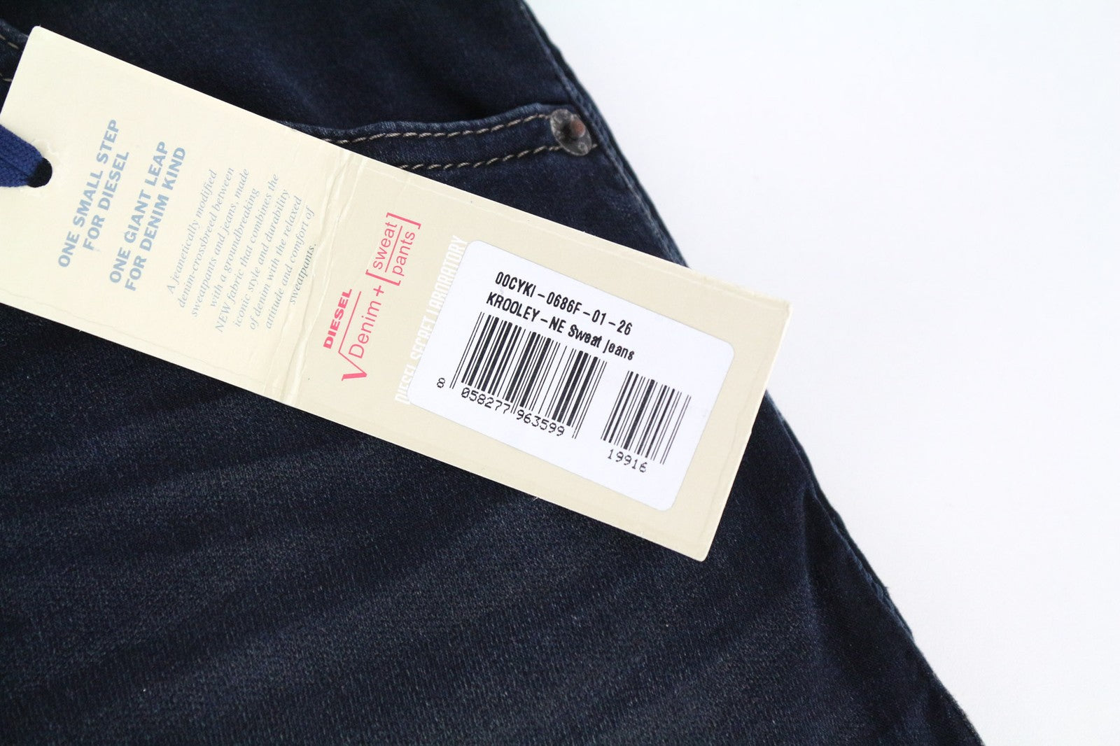 DIESEL Krooley-NE 0686F Men's Sweat Denim Jog Jeans W26 Blue Slim Carrot