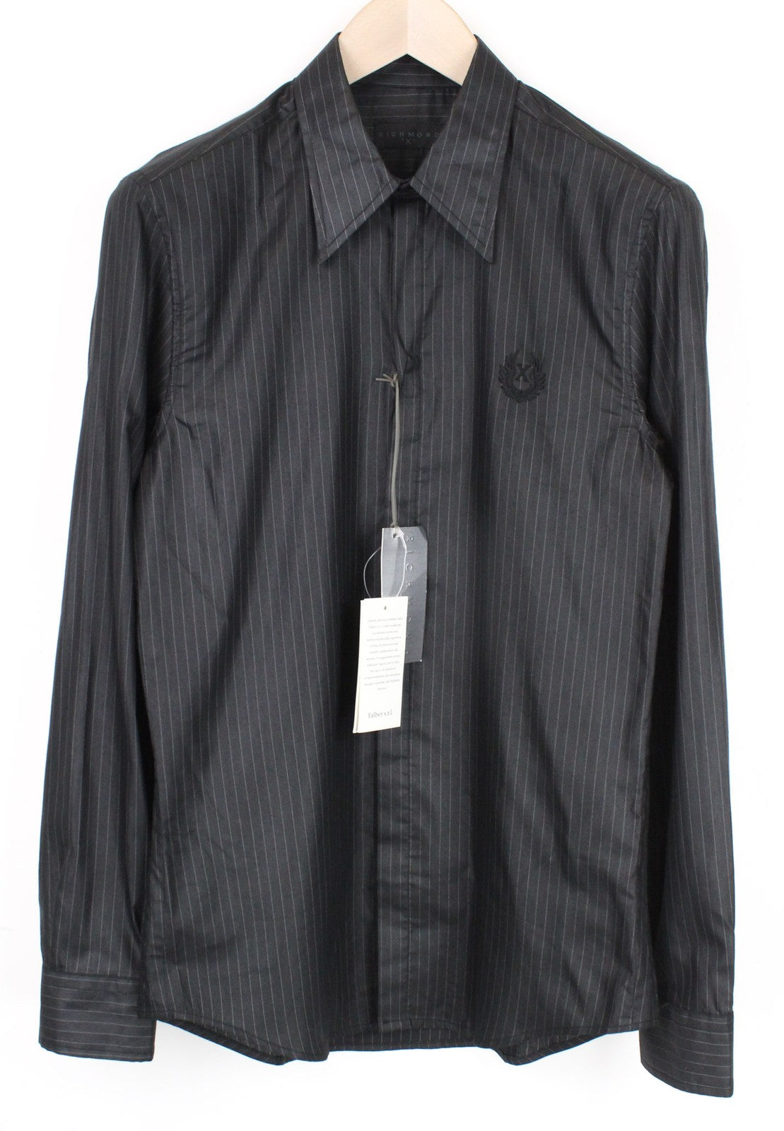 RICHMOND Men's Button-Up Shirt 46 Dark Grey Long Sleeve Cotton Blend