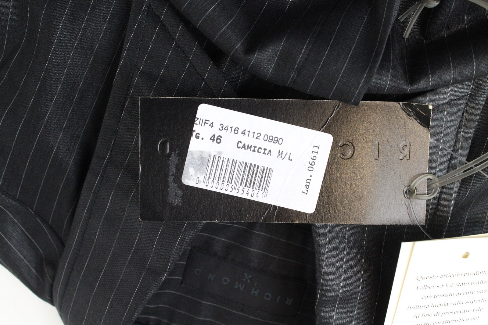 RICHMOND Men's Button-Up Shirt 46 Dark Grey Long Sleeve Cotton Blend