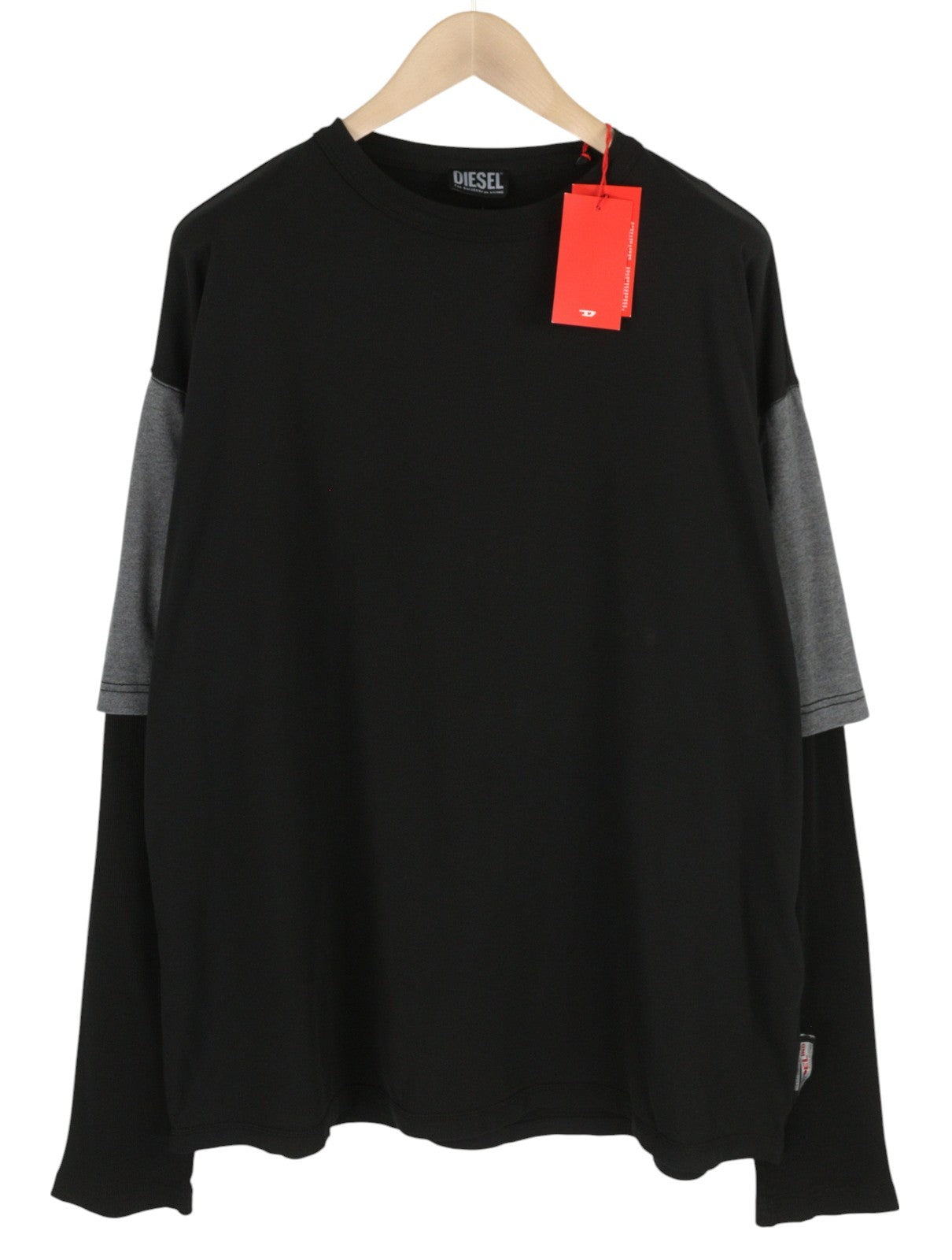 DIESEL T-Shula Men T-Shirt 2XL Black Long Sleeved Crew Collar Tricot Stretch