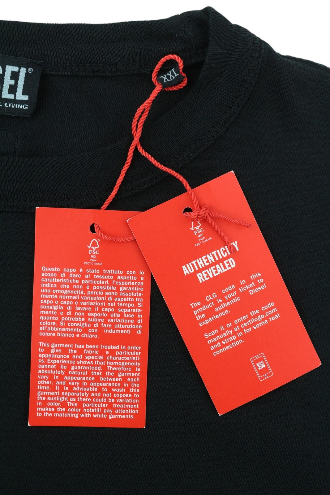 DIESEL T-Shula Men T-Shirt 2XL Black Long Sleeved Crew Collar Tricot Stretch