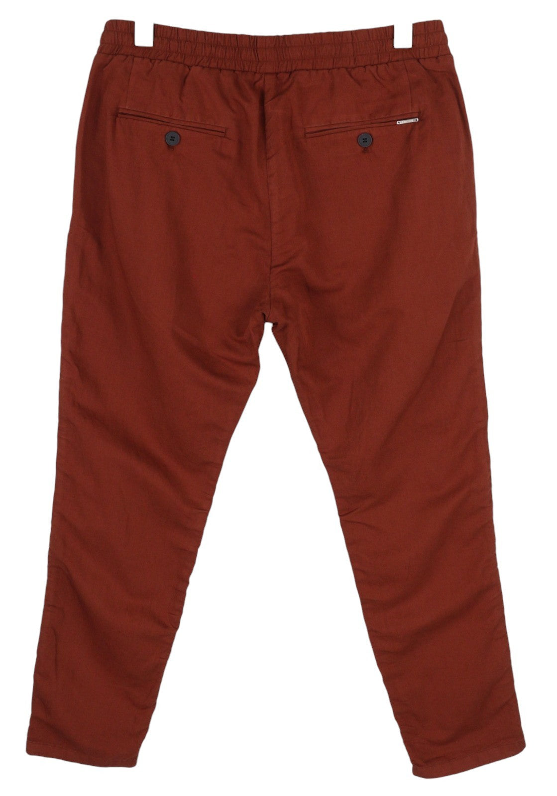 ANTONY MORATO Men Trousers W32 Brown Linen Blend Elastic Waist Ankle Length