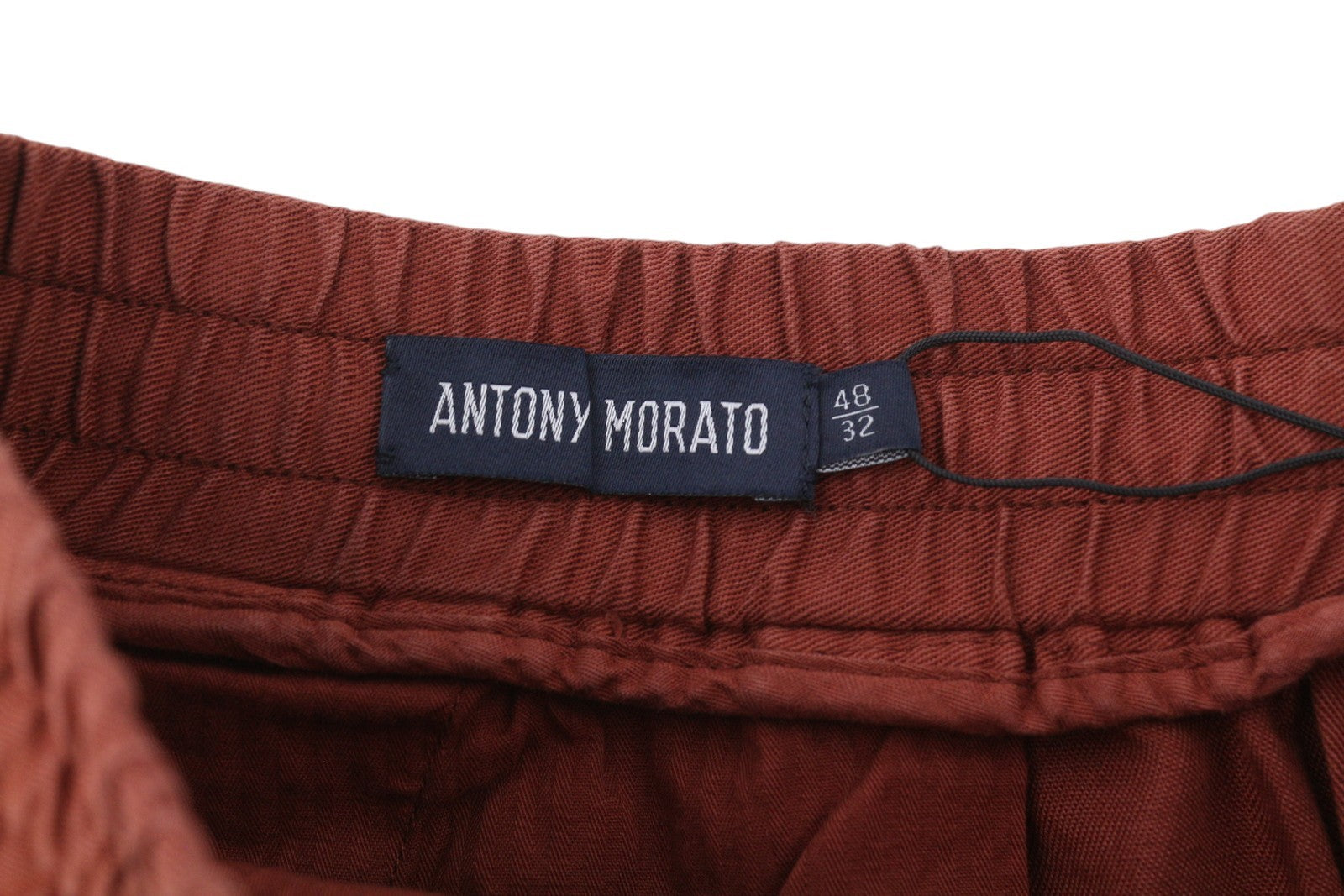 ANTONY MORATO Men Trousers W32 Brown Linen Blend Elastic Waist Ankle Length