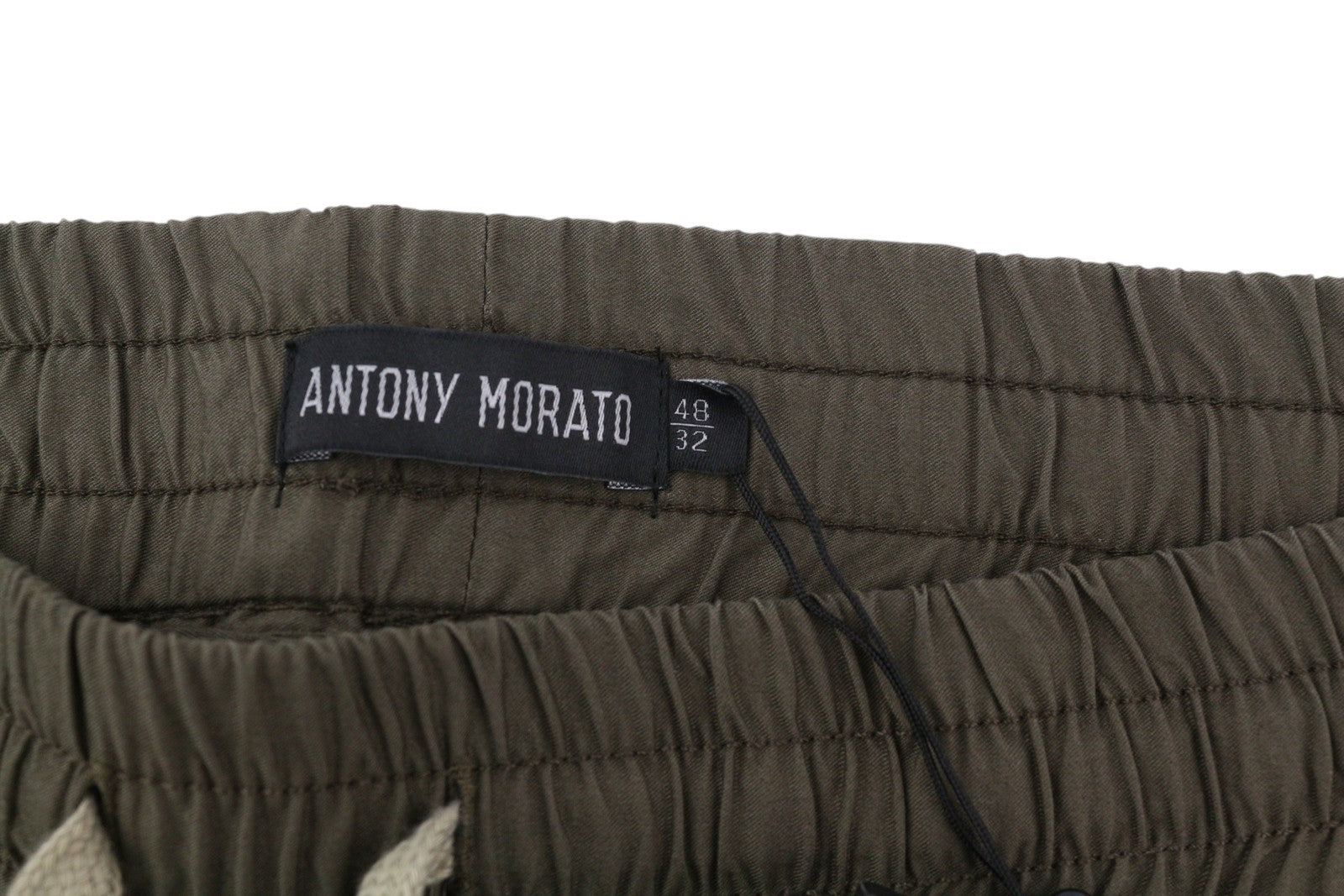 ANTONY MORATO Men Trousers W32 Army Green Elastic Drawstring Waist Tapered Fit