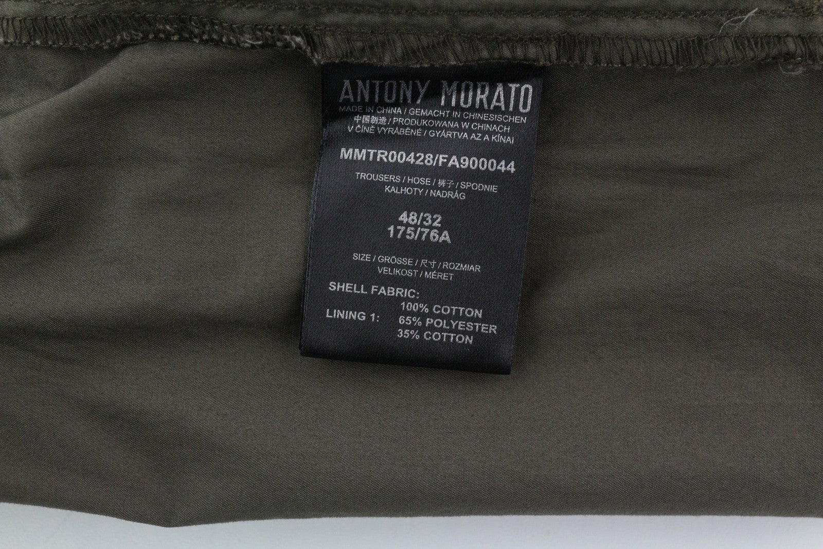 ANTONY MORATO Men Trousers W32 Army Green Elastic Drawstring Waist Tapered Fit