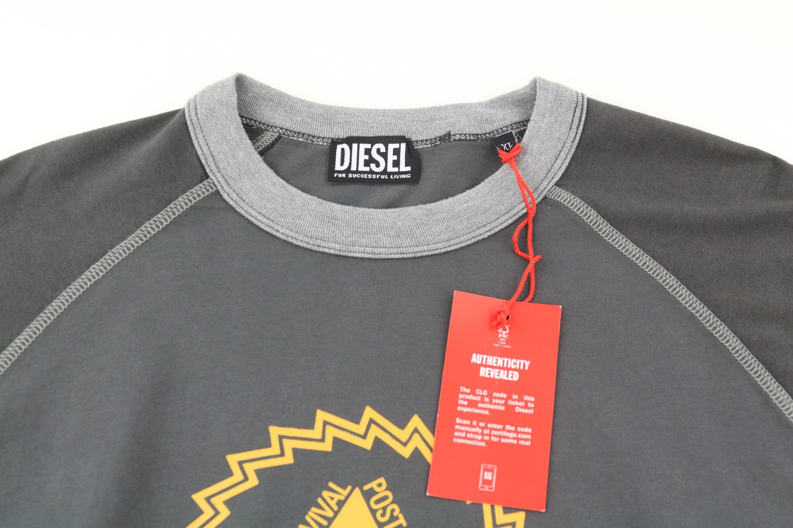 DIESEL T-Juslan-LS Men T-Shirt XL Grey Long Sleeved Crew Neck Tricot Stretch