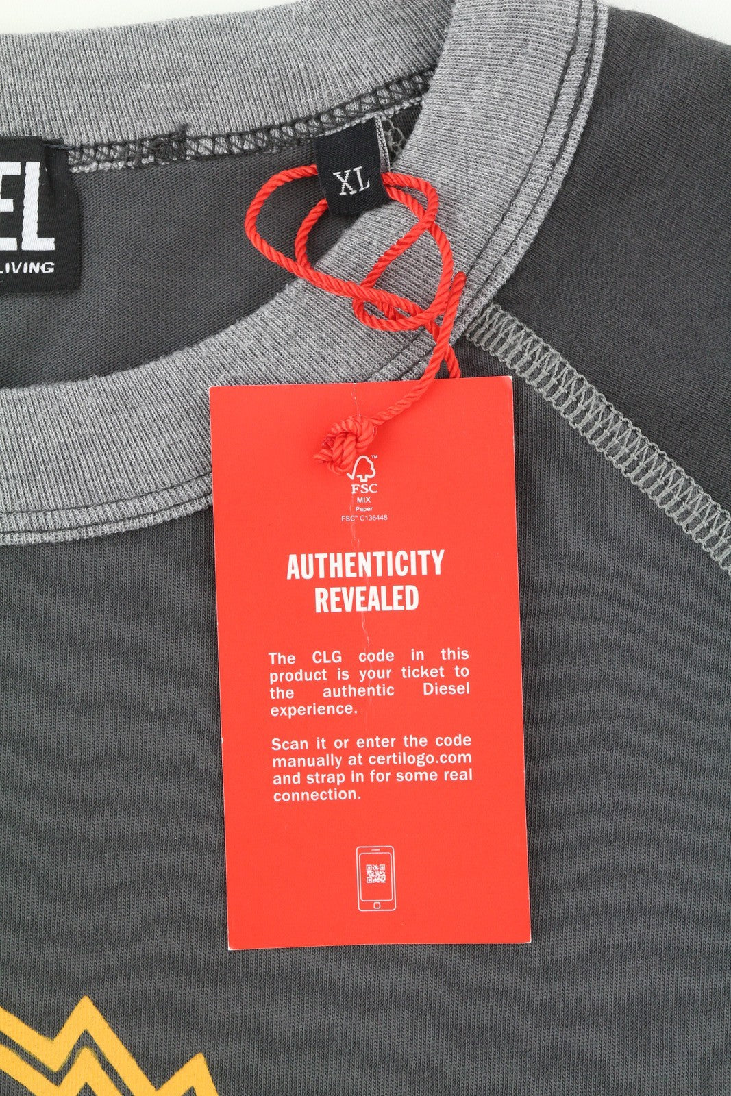 DIESEL T-Juslan-LS Men T-Shirt XL Grey Long Sleeved Crew Neck Tricot Stretch