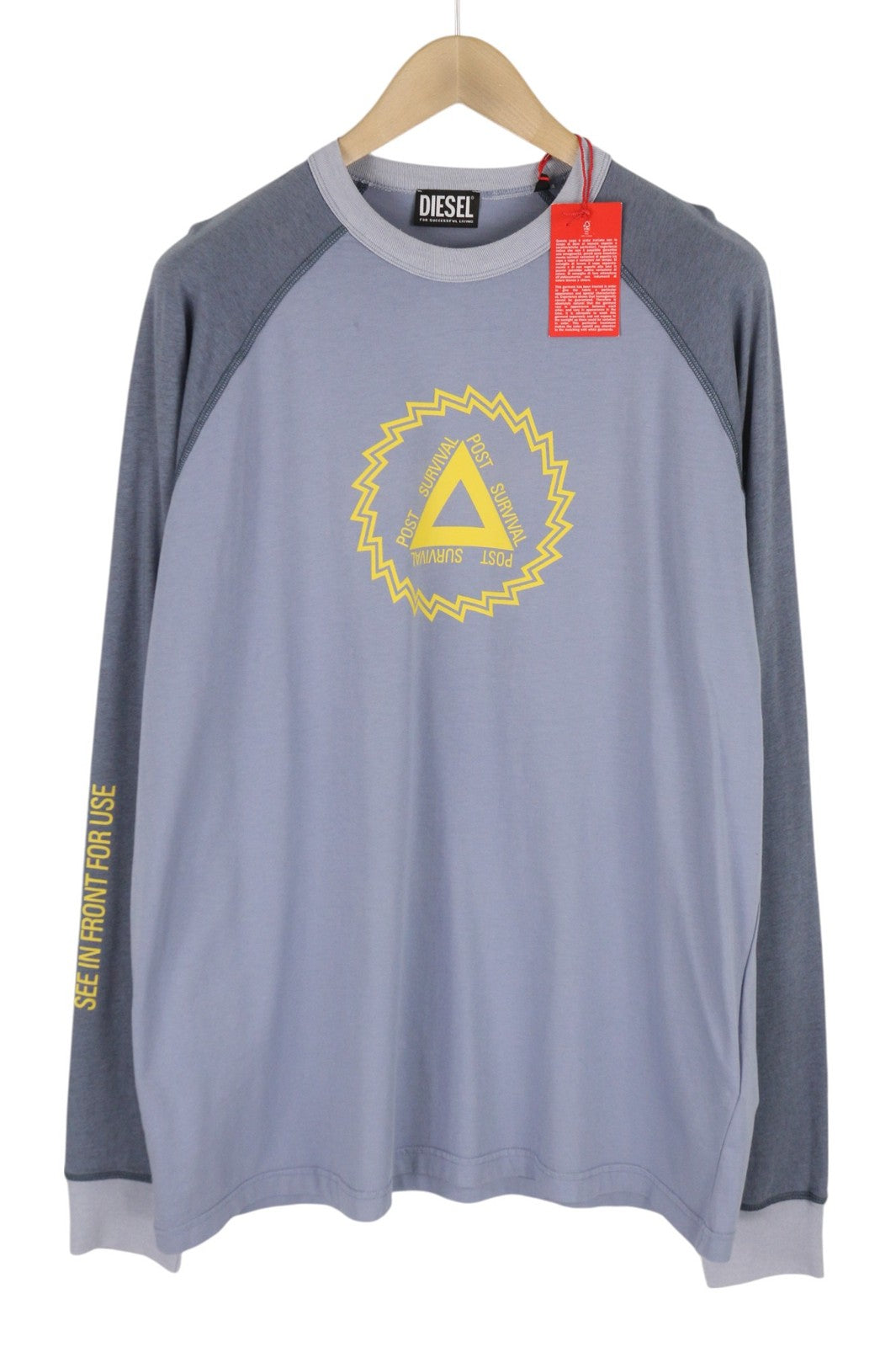 DIESEL T-Juslan-LS Men T-Shirt 2XL Blue Long Sleeve Crew Neck Tricot Stretch