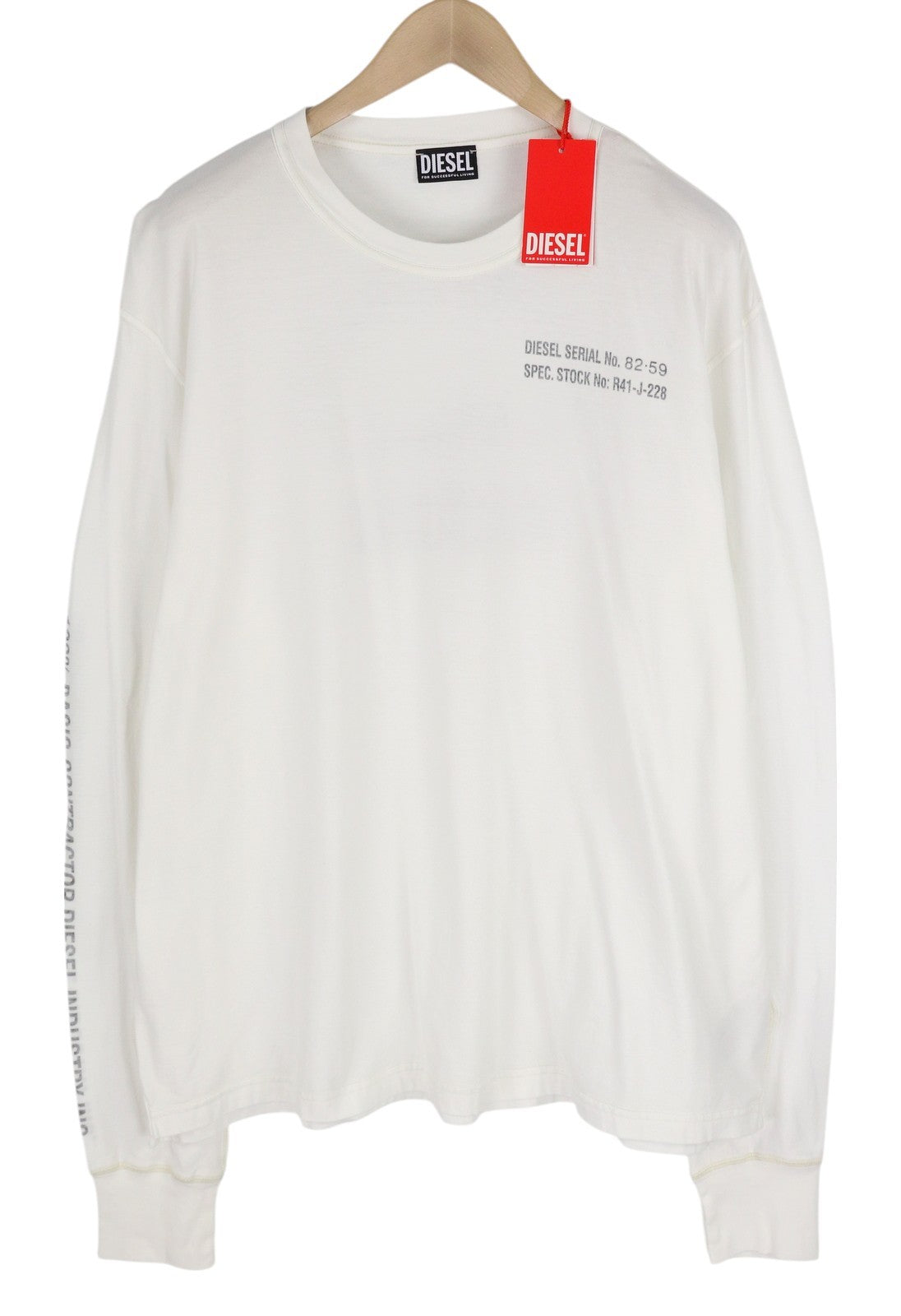 DIESEL T-Jubind-LS-Slits Men T-Shirt 3XL White Long Sleeve Crew Neck Tricot