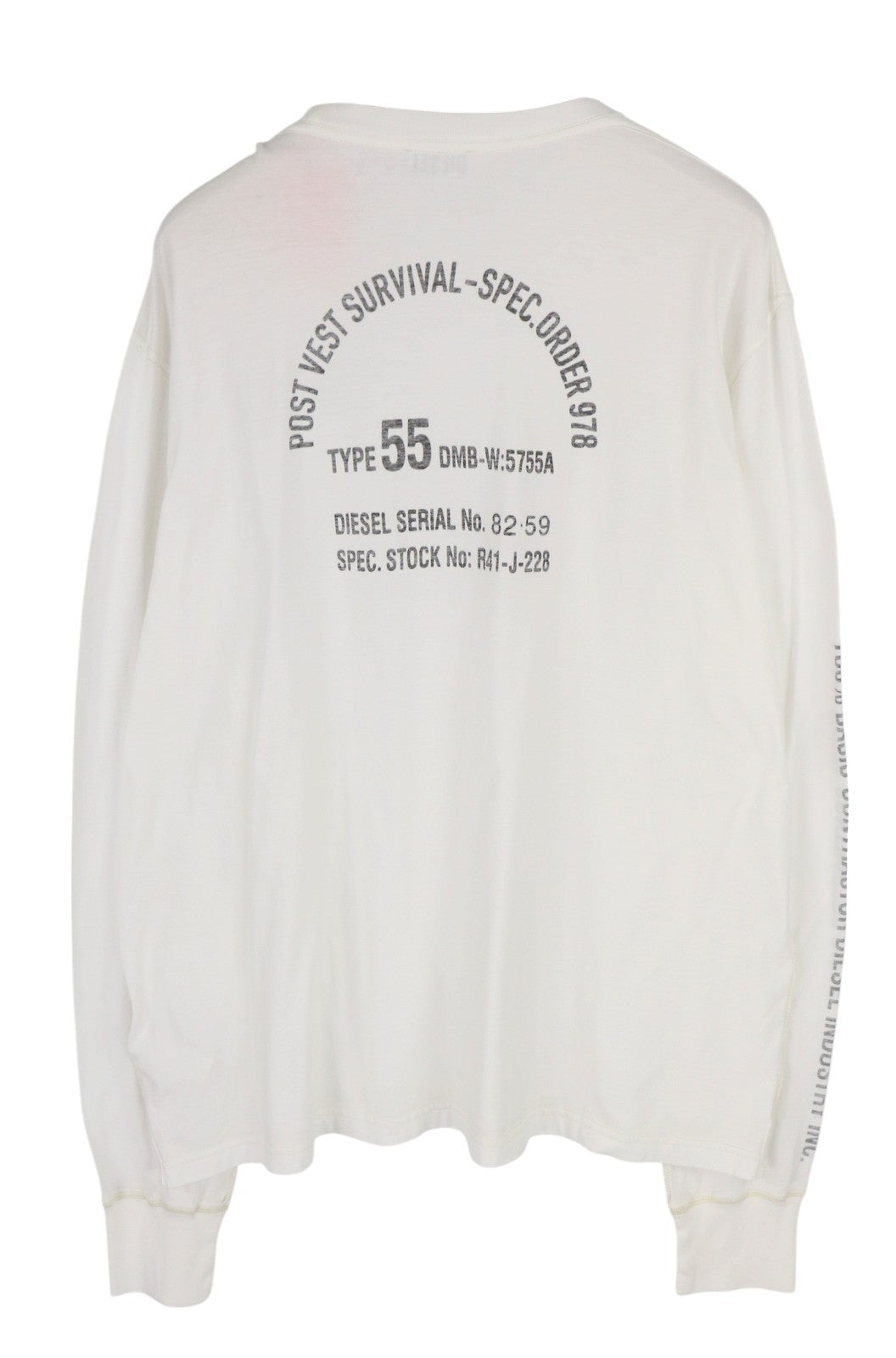 DIESEL T-Jubind-LS-Slits Men T-Shirt 3XL White Long Sleeve Crew Neck Tricot