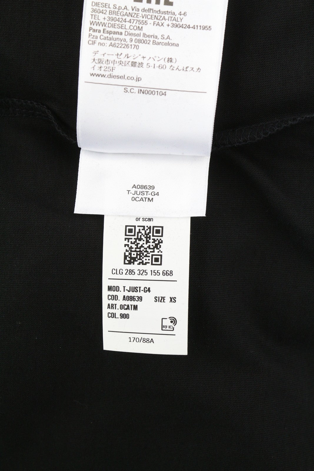 DIESEL T-Just-G4 Men T-Shirt XS Black Short Sleeve Crew Neck Tricot Stretch