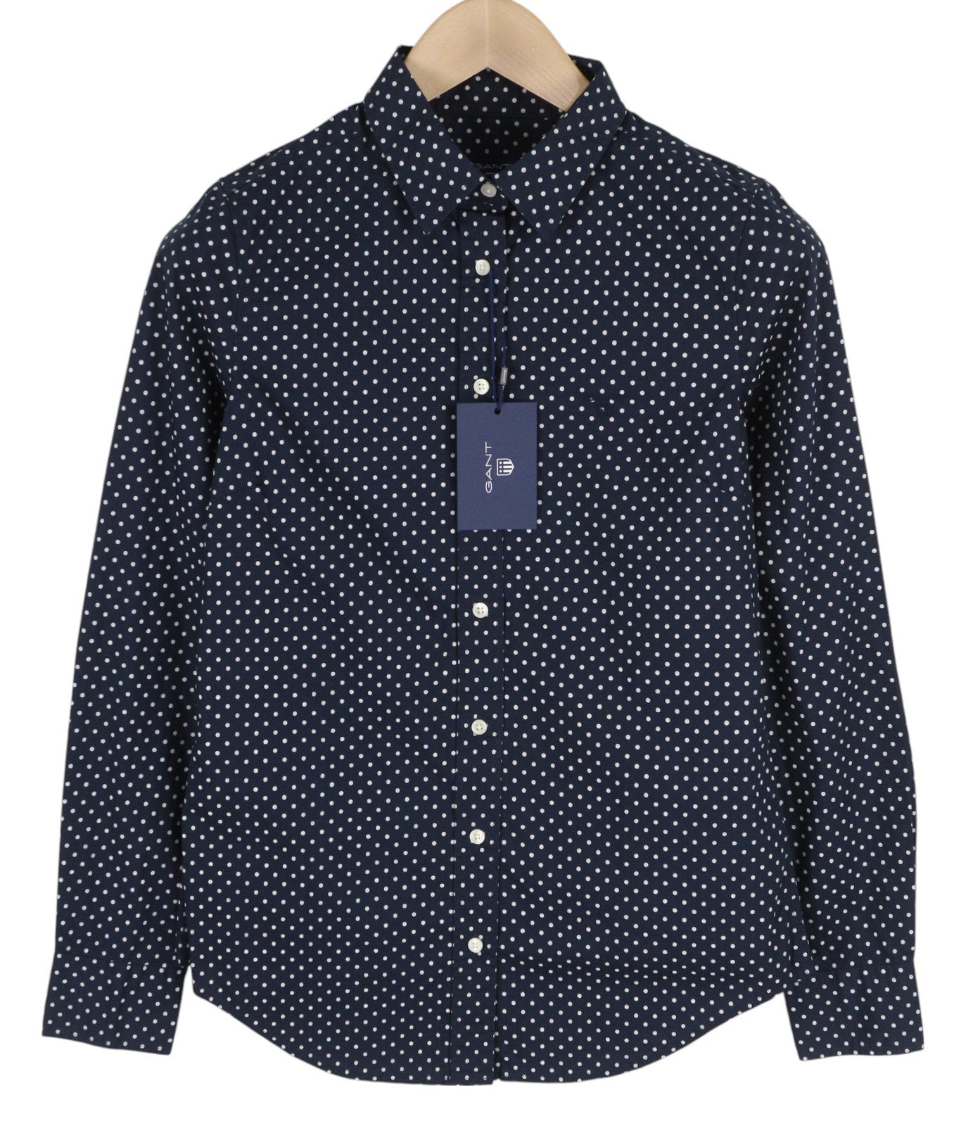 GANT Stretch Broadcloth Dot Women Shirt EU34 Dark Blue Polka Dot Print Casual
