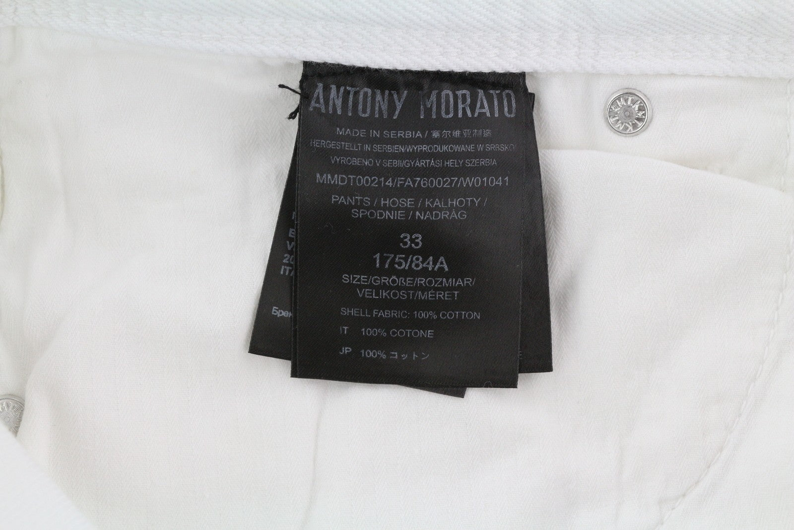 ANTONY MORATO Argon Men Jeans W33 White Slim Ankle Length Button-Fly Logo Denim