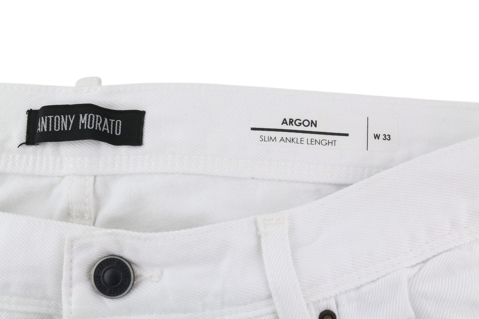 ANTONY MORATO Argon Men Jeans W33 White Slim Ankle Length Button-Fly Logo Denim