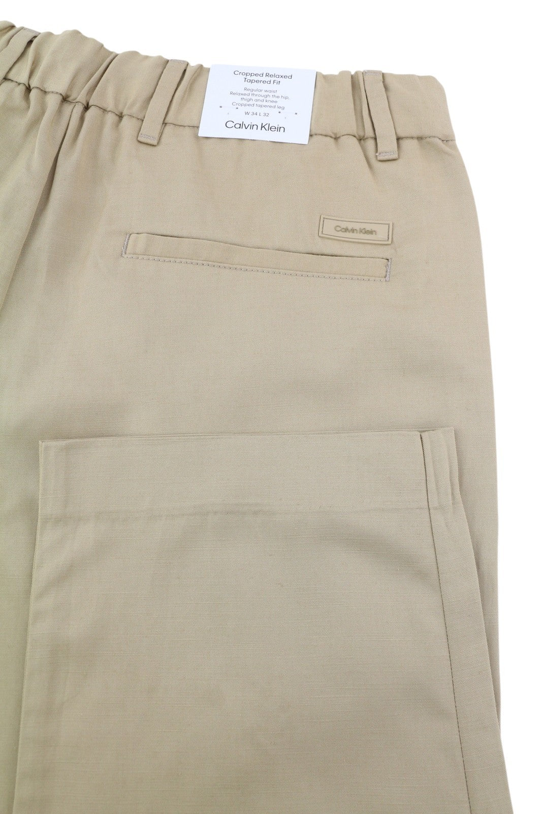 CALVIN KLEIN Piece Dyed Tencel Tapered Men Trousers W34/L32 Brown Linen Blend