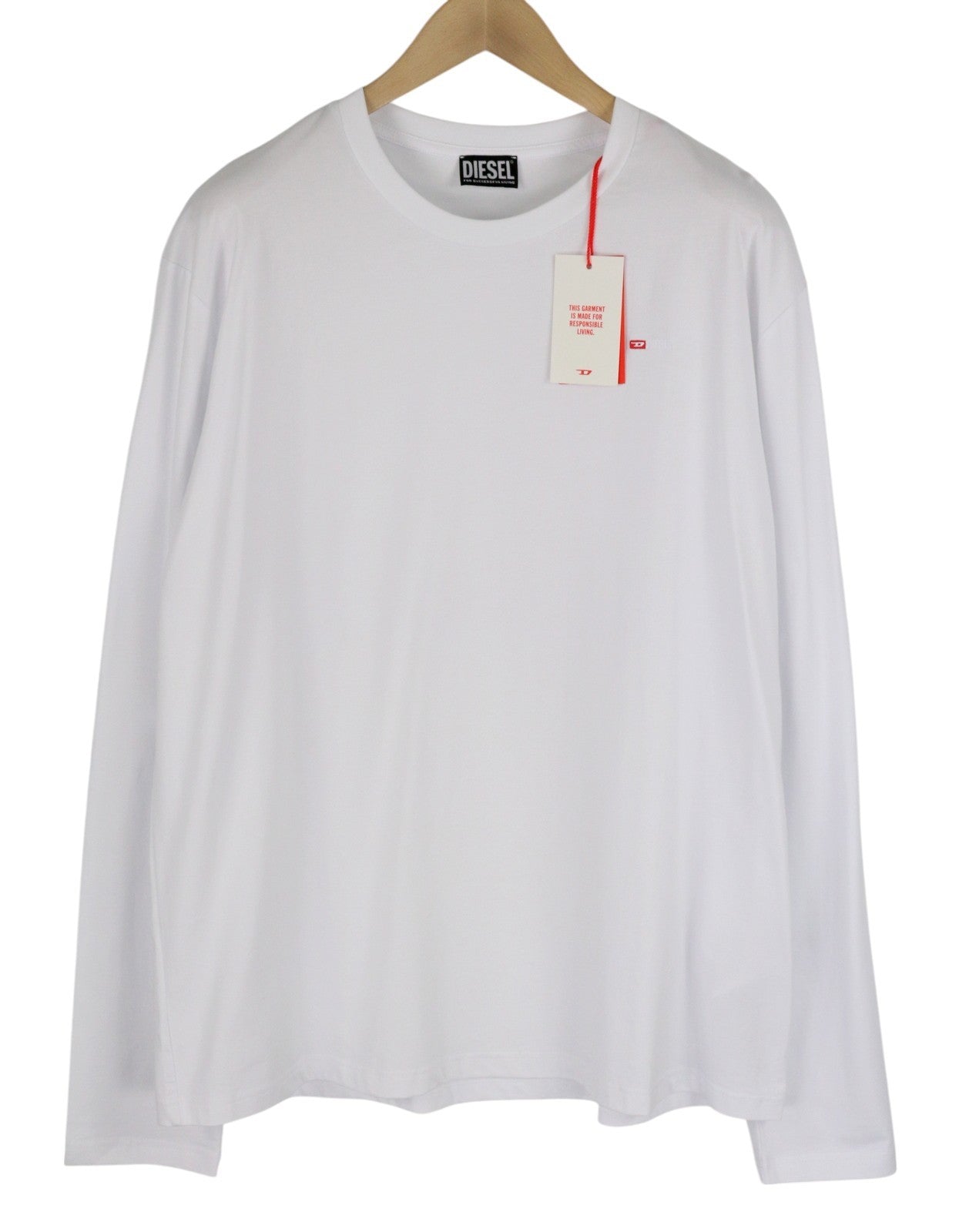 DIESEL T-Diegor-Ls-Microdiv Men T-Shirt 3XL White Long Sleeve Crew Neck Tricot